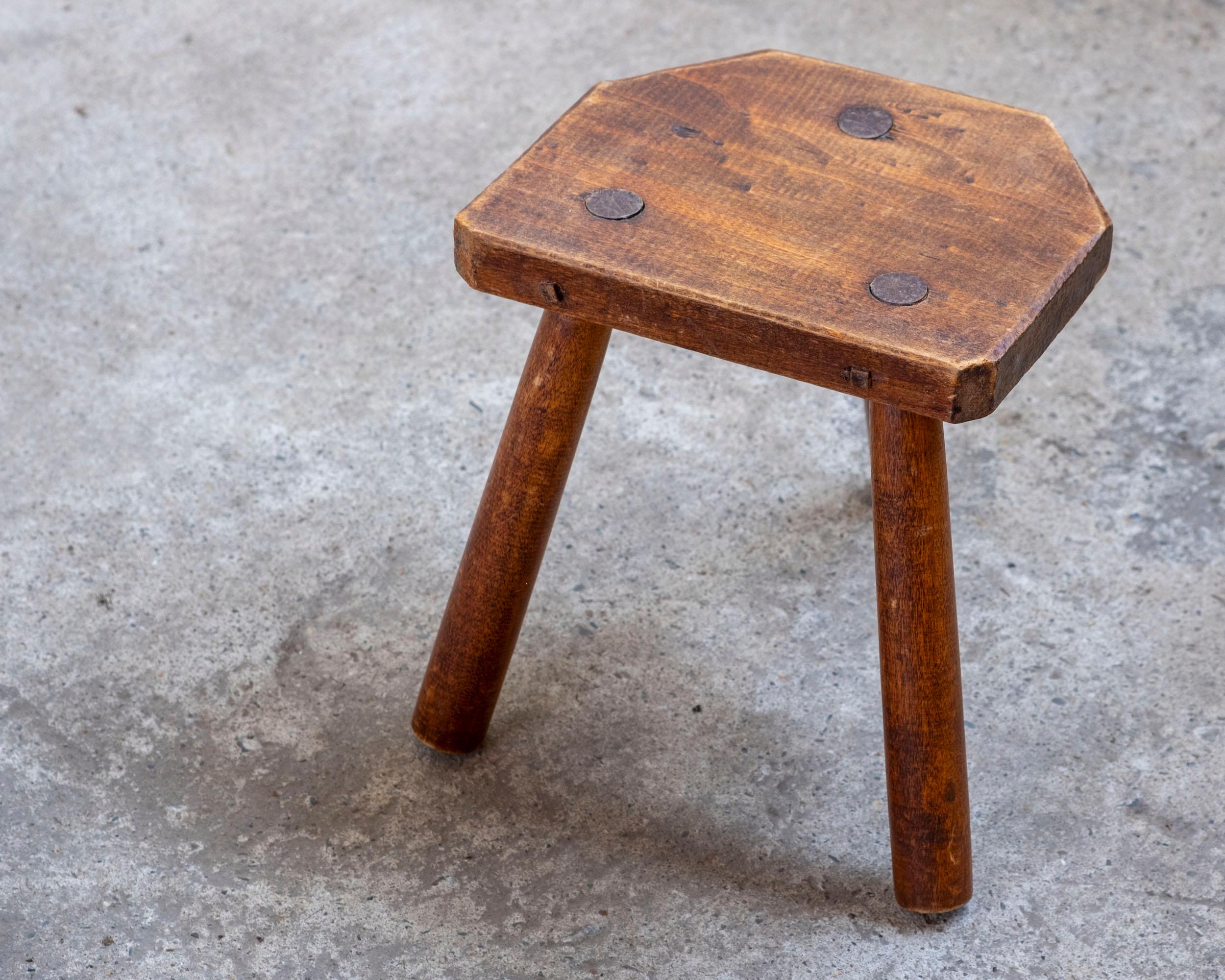 20th Century French handmade tripod stool or small side table For Sale