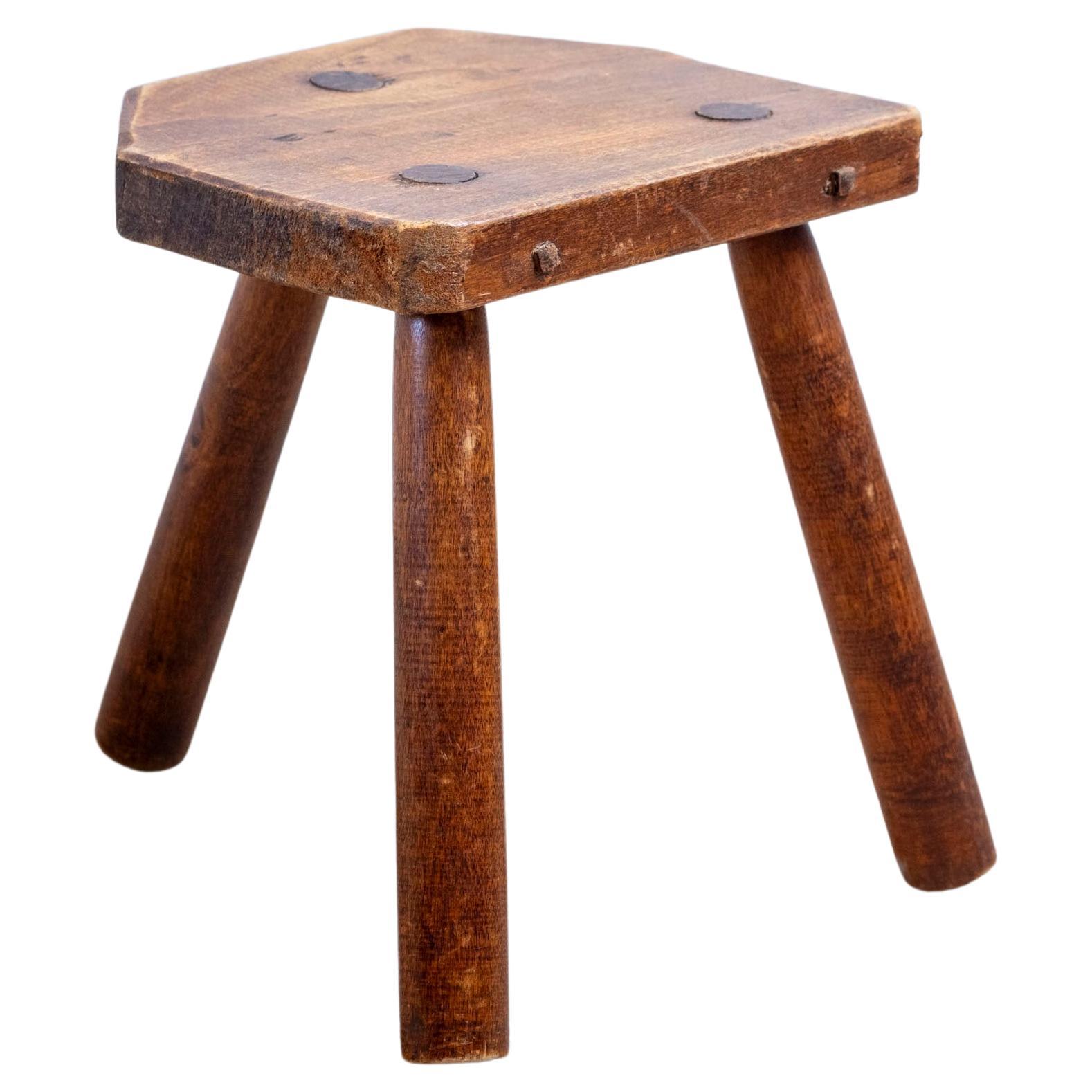 French handmade tripod stool or small side table For Sale
