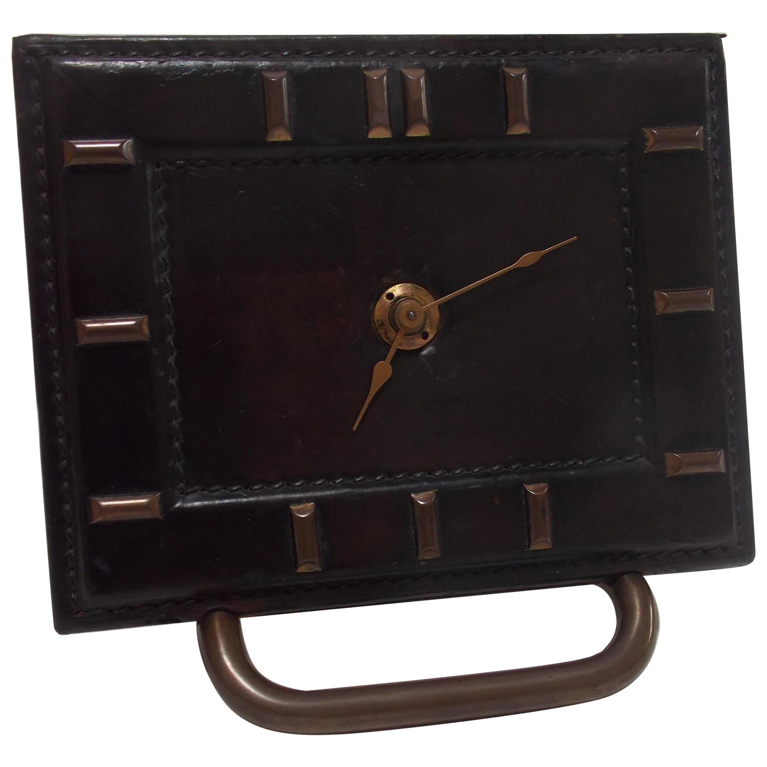 French Handstitched Leather Clock