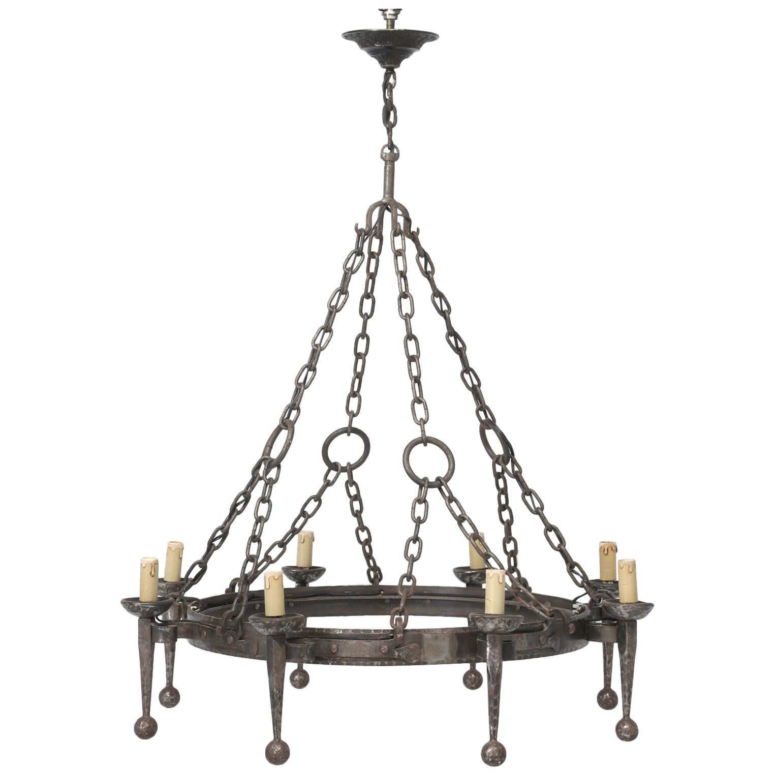 French Handwrought 8-Light Iron Chandelier