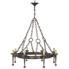 French Handwrought 8-Light Iron Chandelier