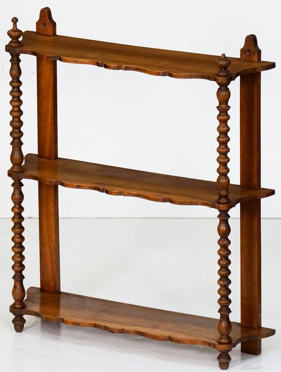 19th Century French Hanging Shelf of Walnut with Turned Supports