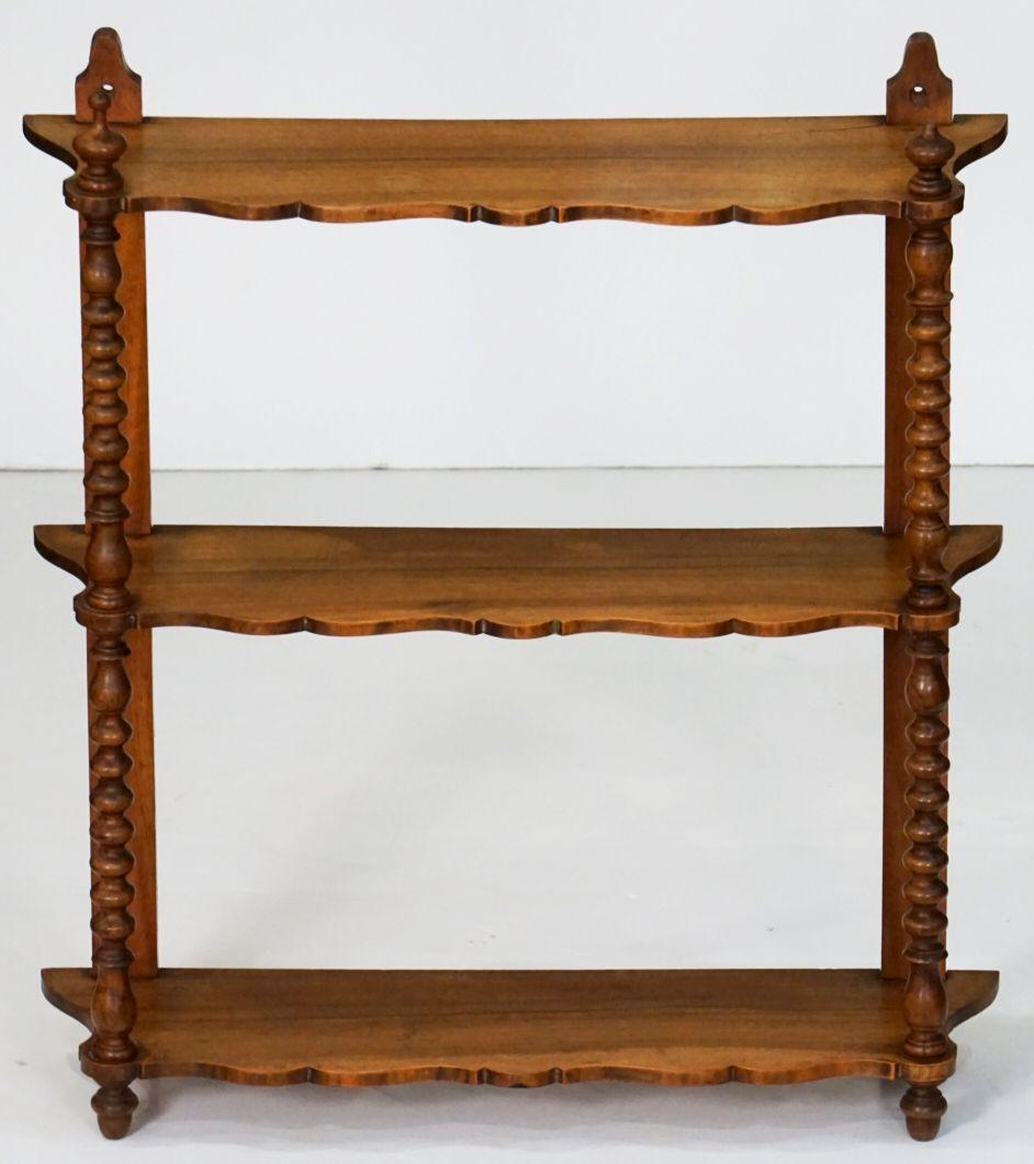 Wood French Hanging Shelf of Walnut with Turned Supports