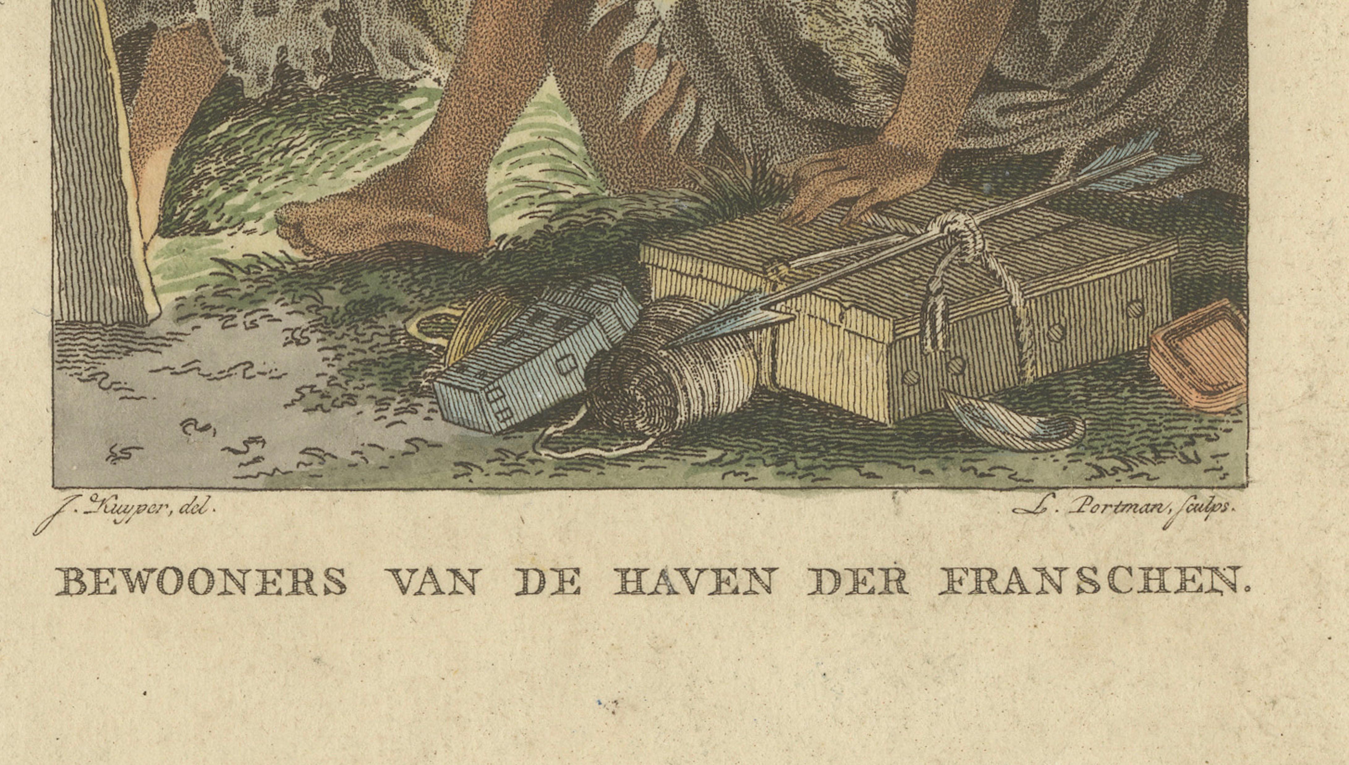 French Harbor Indigenous Family, Antique Ethnographic Print, Pacific Coast, 1805