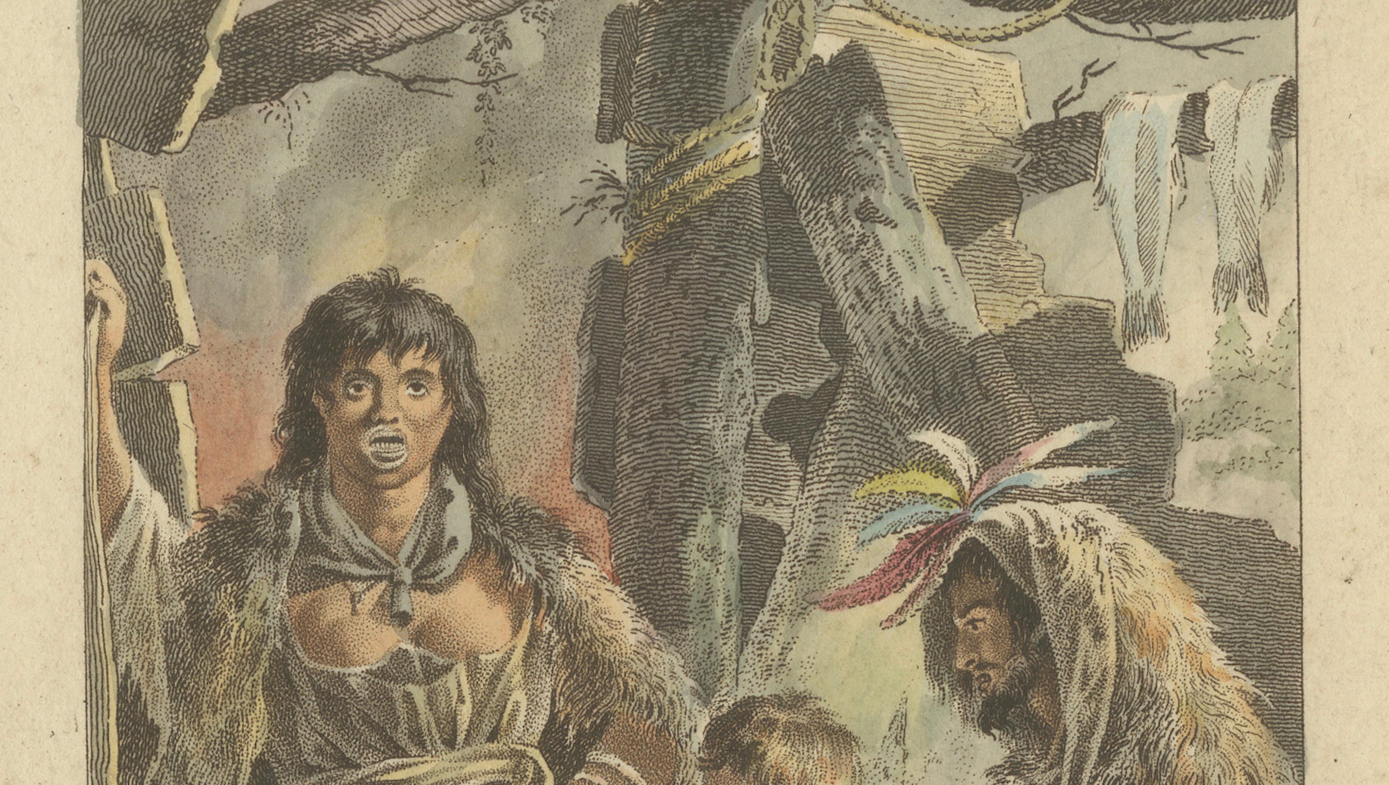French Harbor Indigenous Family, Antique Ethnographic Print, Pacific Coast, 1805