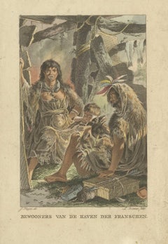 French Harbor Indigenous Family, Antique Ethnographic Print, Pacific Coast, 1805