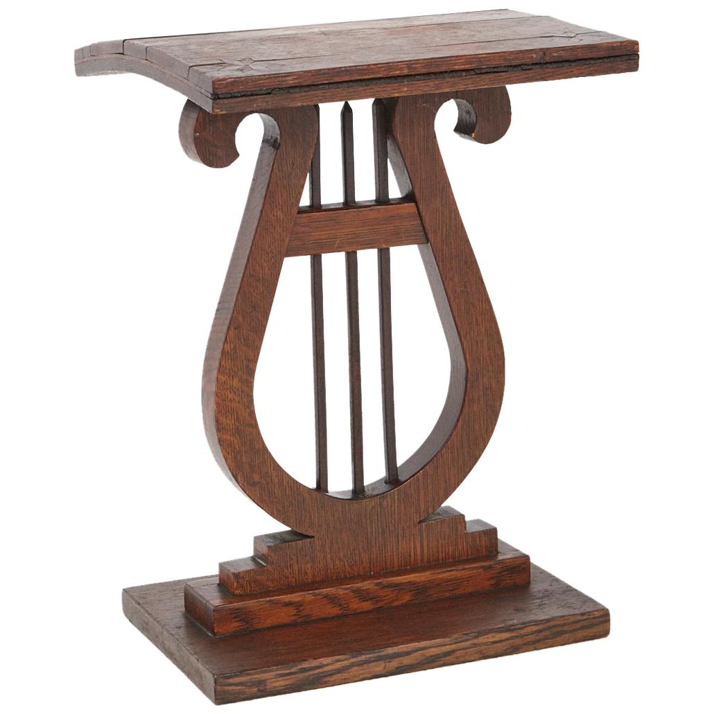 French Harp or Lyre Style Side Table, Warped Top with Inlays, circa 1880s For Sale
