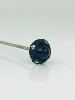 French Hat Pin, Cobalt Blue Cabochon Shape, Embellished, circa 1830