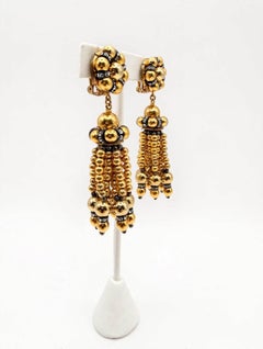 French Haute Couture 24K Electroplated Diamanté Tassel Earrings