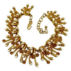 FRENCH HAUTE COUTURE Baroque Citrine Pearl Branches Sculptural Choker Necklace