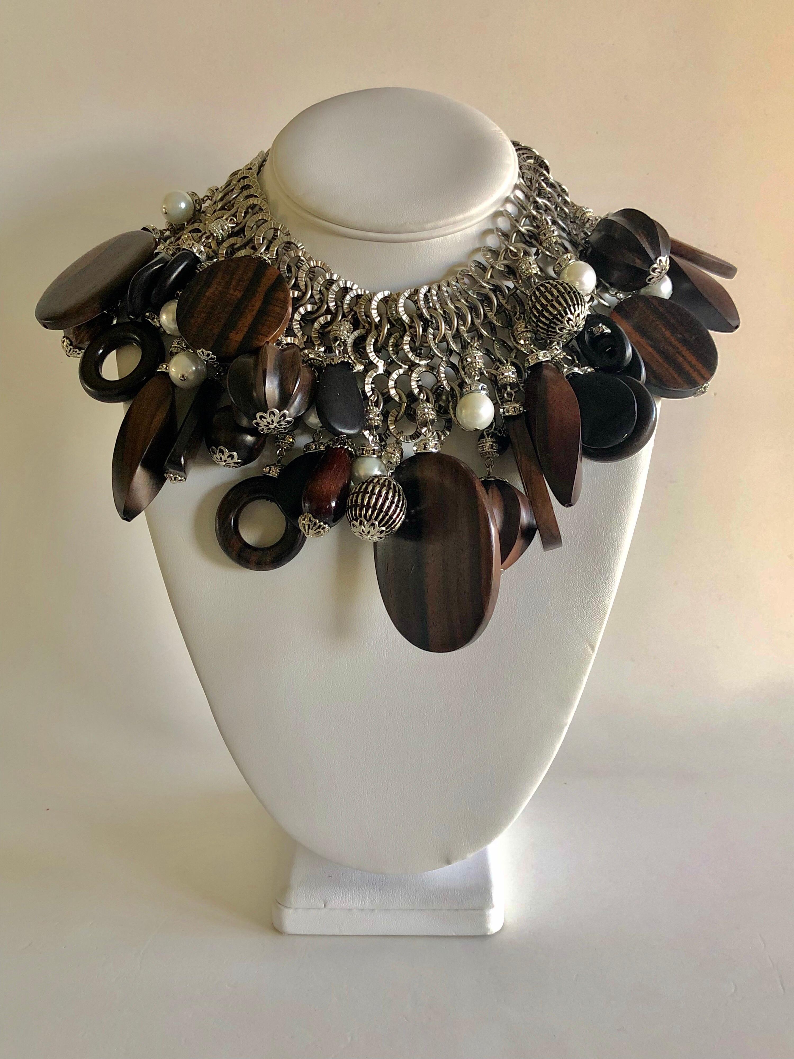 French Haute Couture Silver Pearl Statement Necklace 