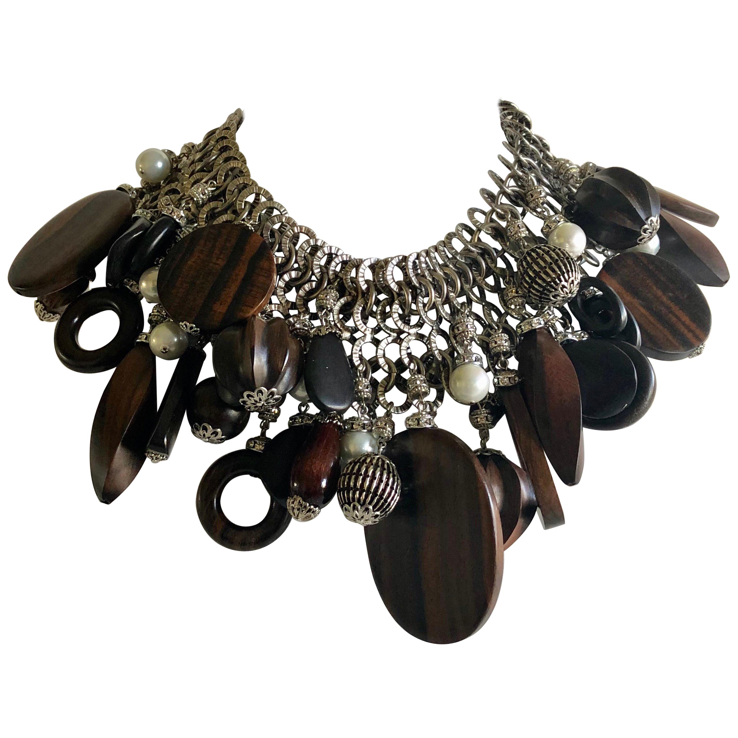 French Haute Couture Silver Pearl Statement Necklace "Collier"