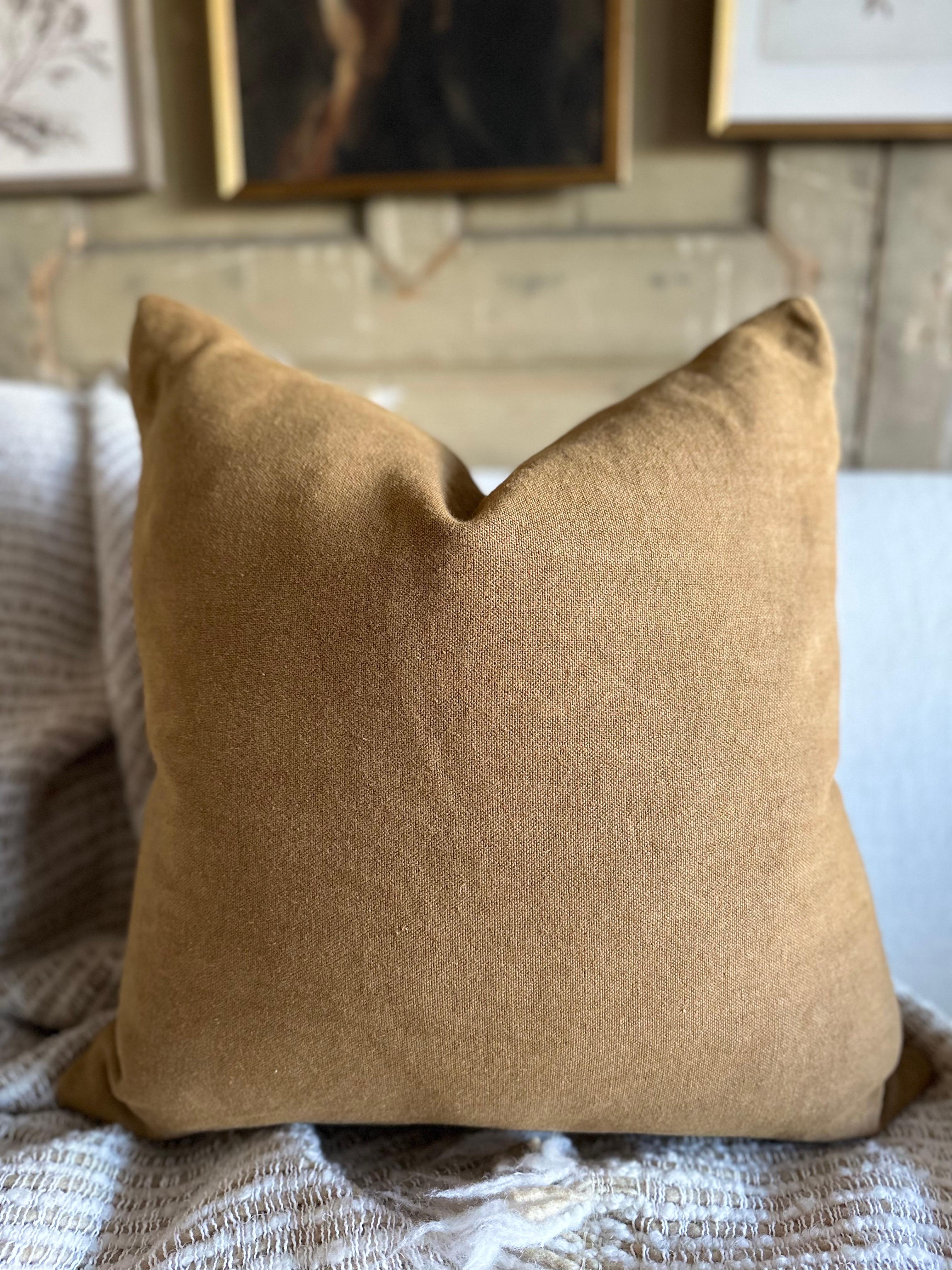 French Havane Bouclette Vintage Linen Pillow with Down Insert In New Condition For Sale In Brea, CA