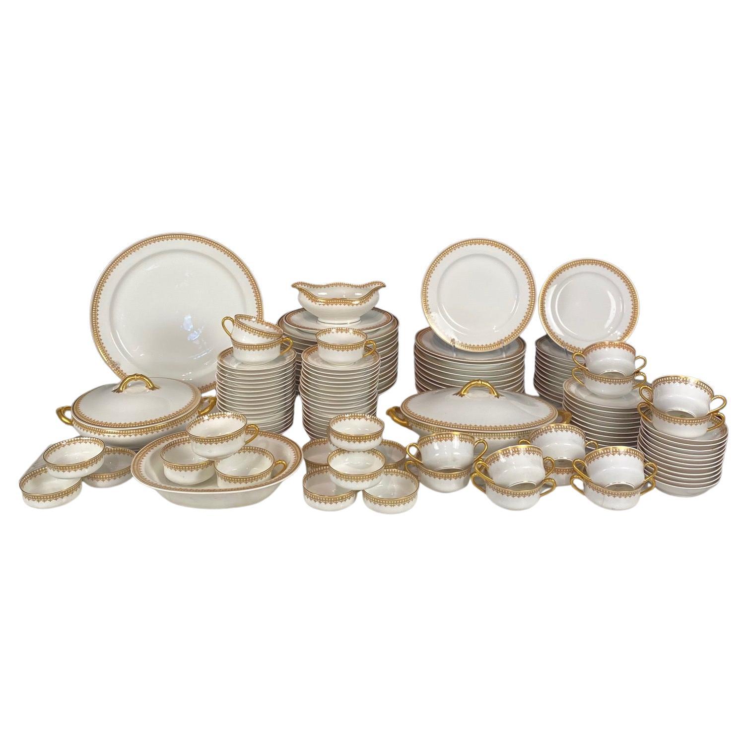 French Haviland Limoges 123 Piece Gold Porcelain Dinnerware Service Set