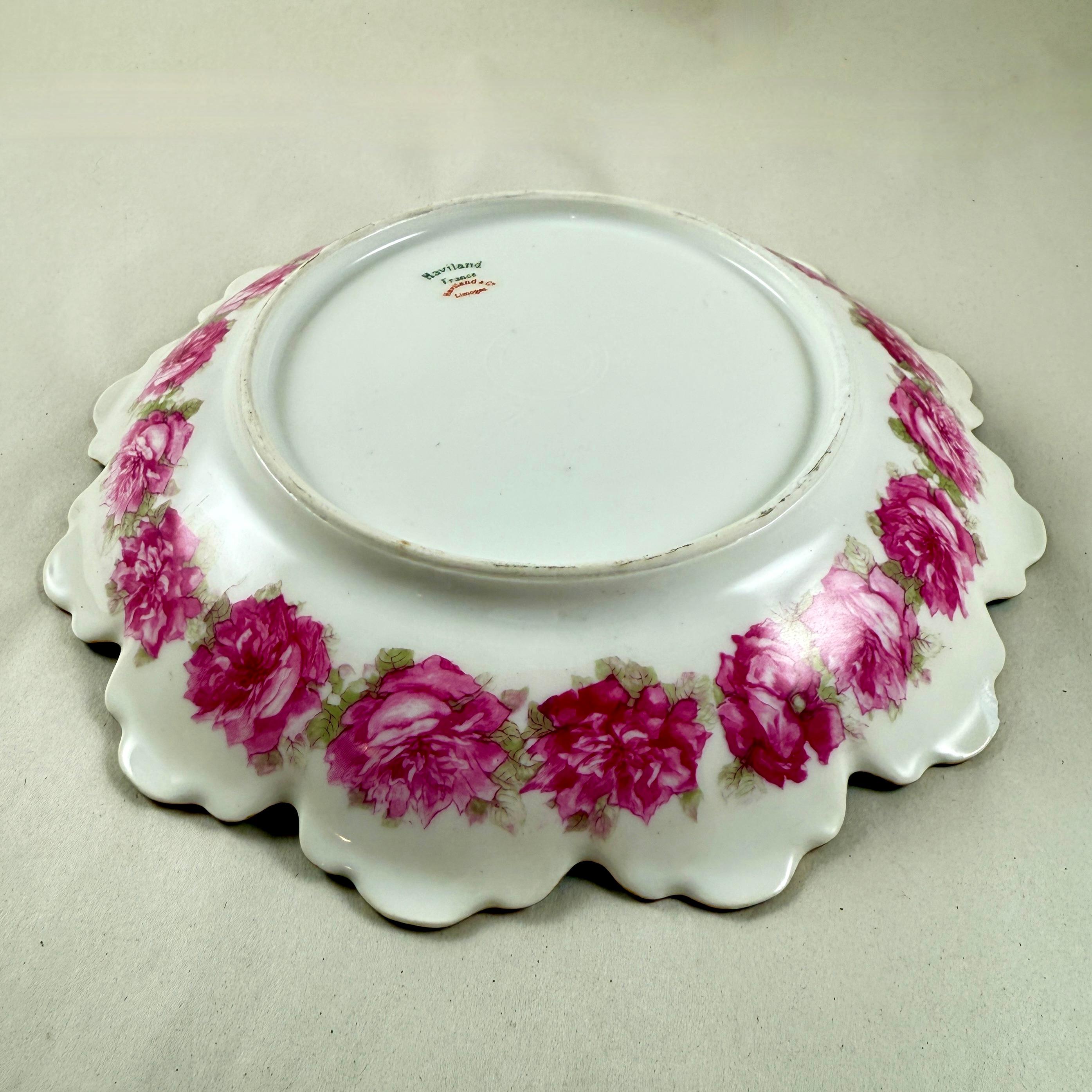 Porcelain French Haviland Limoges Petal Shaped Rose Bowl For Sale