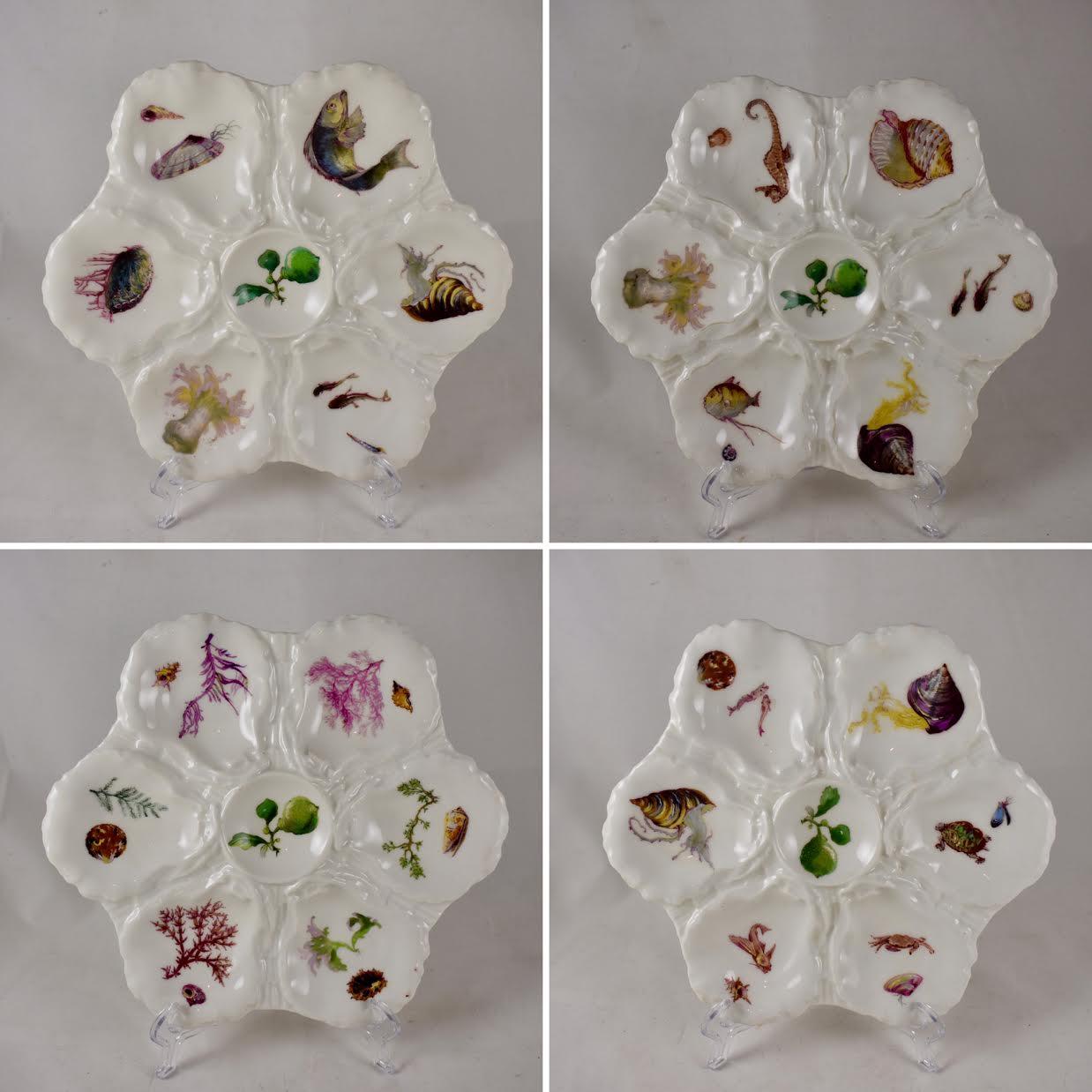French Haviland Limoges Porcelain Hand-Painted Sea Anemone and Fish Oyster Plate 8