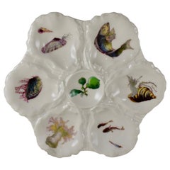 Antique French Haviland Limoges Porcelain Hand-Painted Sea Anemone and Fish Oyster Plate