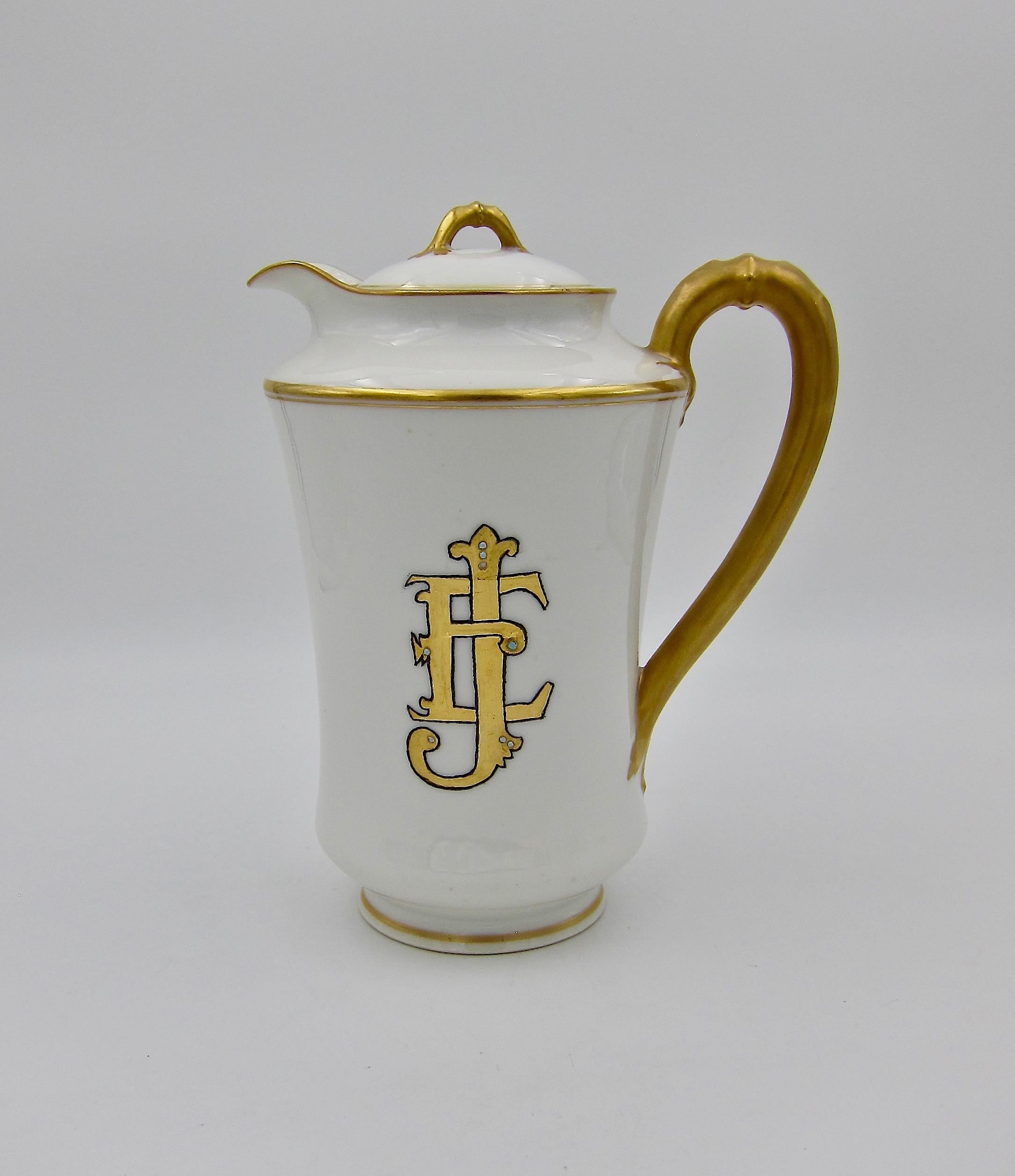 French Haviland Limoges Porcelain Teapot with Gilt Accents 2