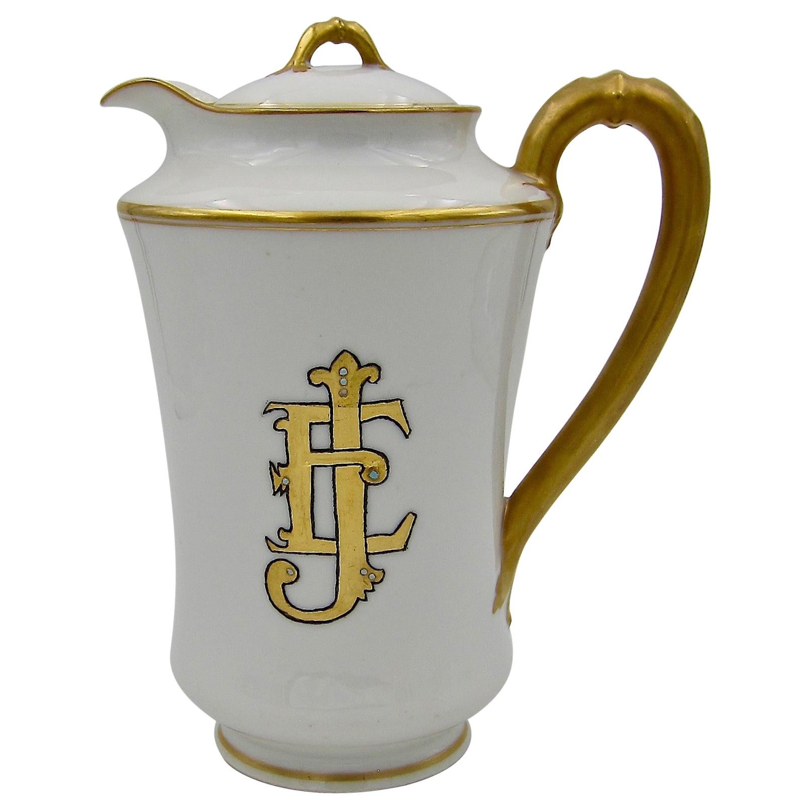 French Haviland Limoges Porcelain Teapot with Gilt Accents