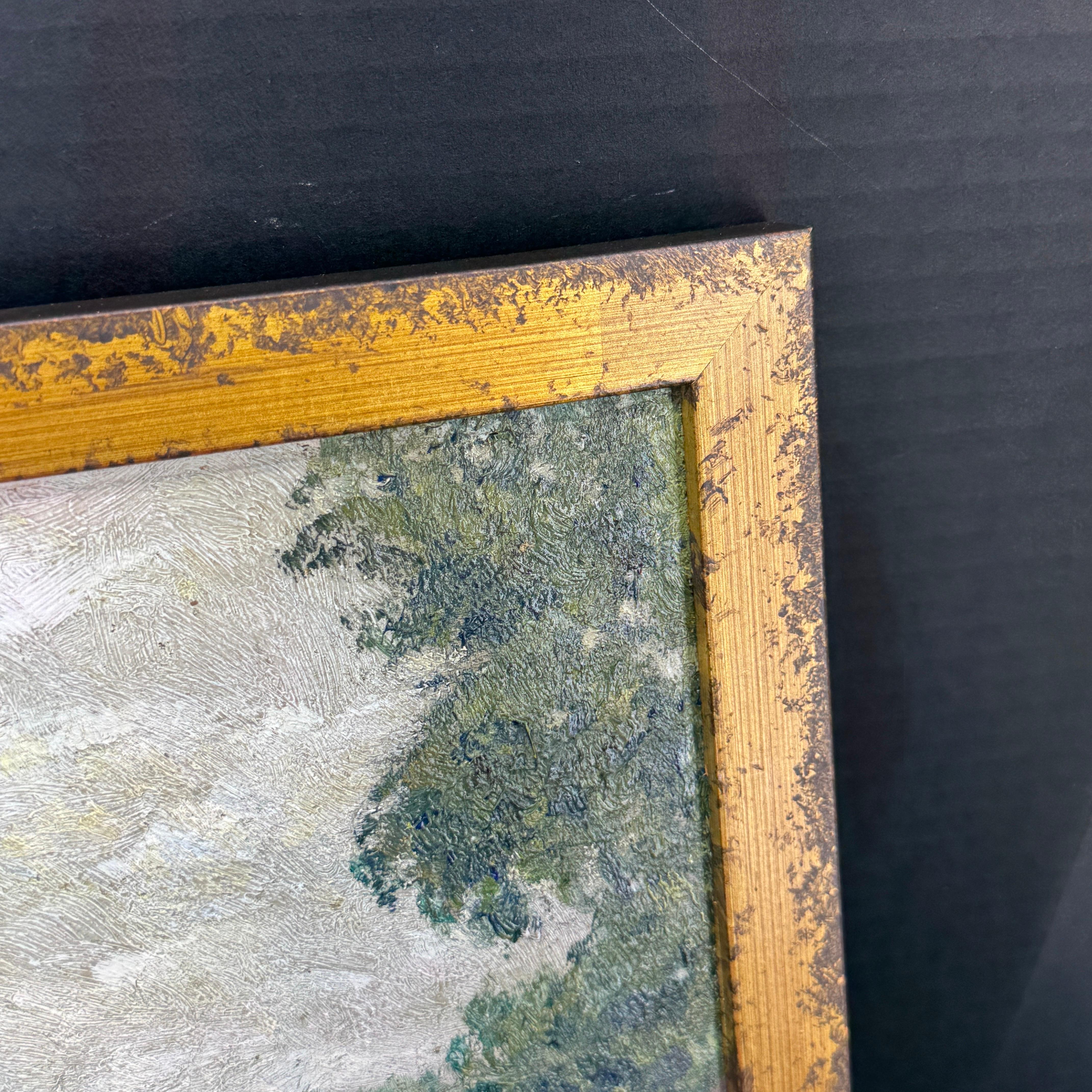 French Haystack Field Landscape Oil Painting Framed, Early 20th Century For Sale 4