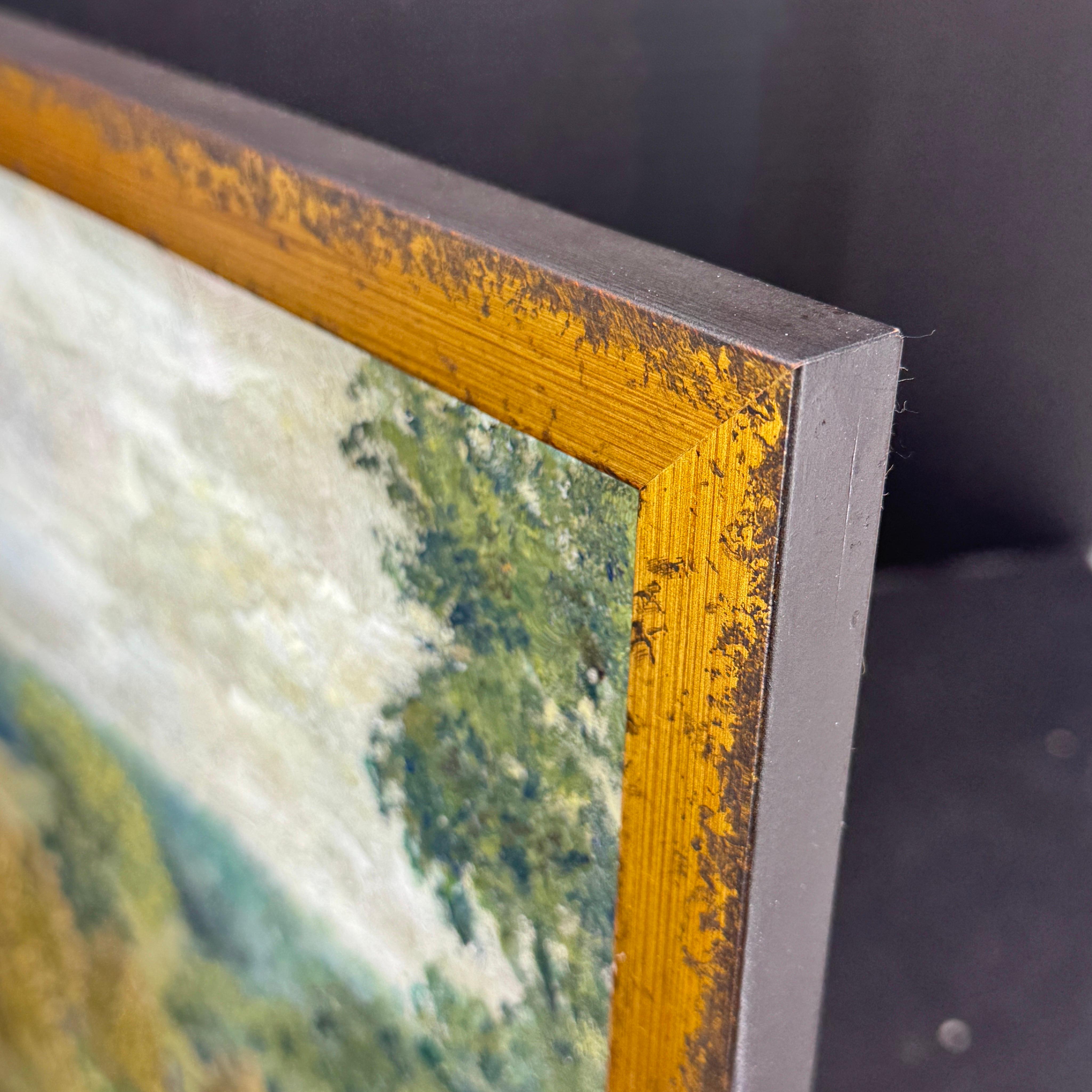 Hand-Crafted French Haystack Field Landscape Oil Painting Framed, Early 20th Century For Sale