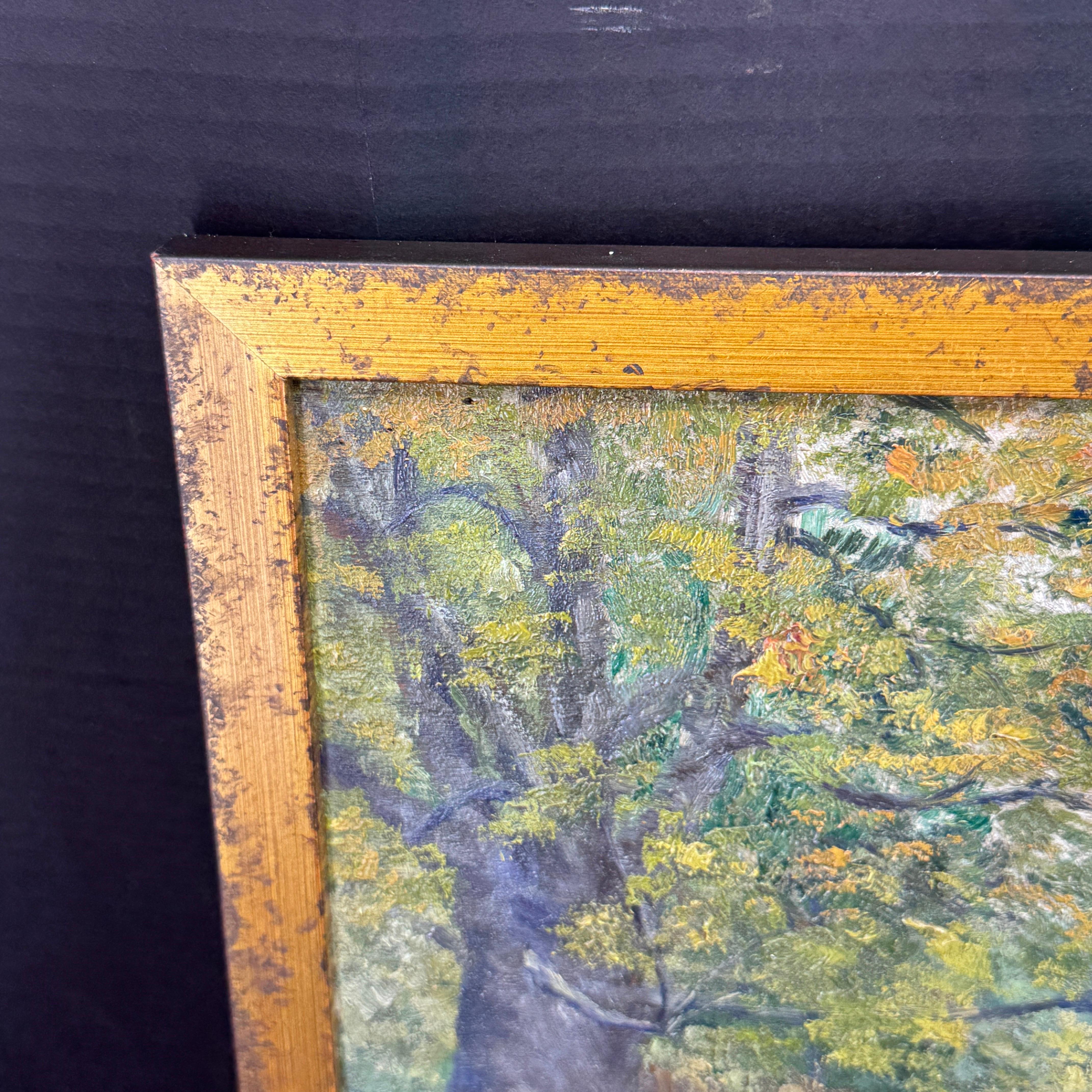 French Haystack Field Landscape Oil Painting Framed, Early 20th Century For Sale 2