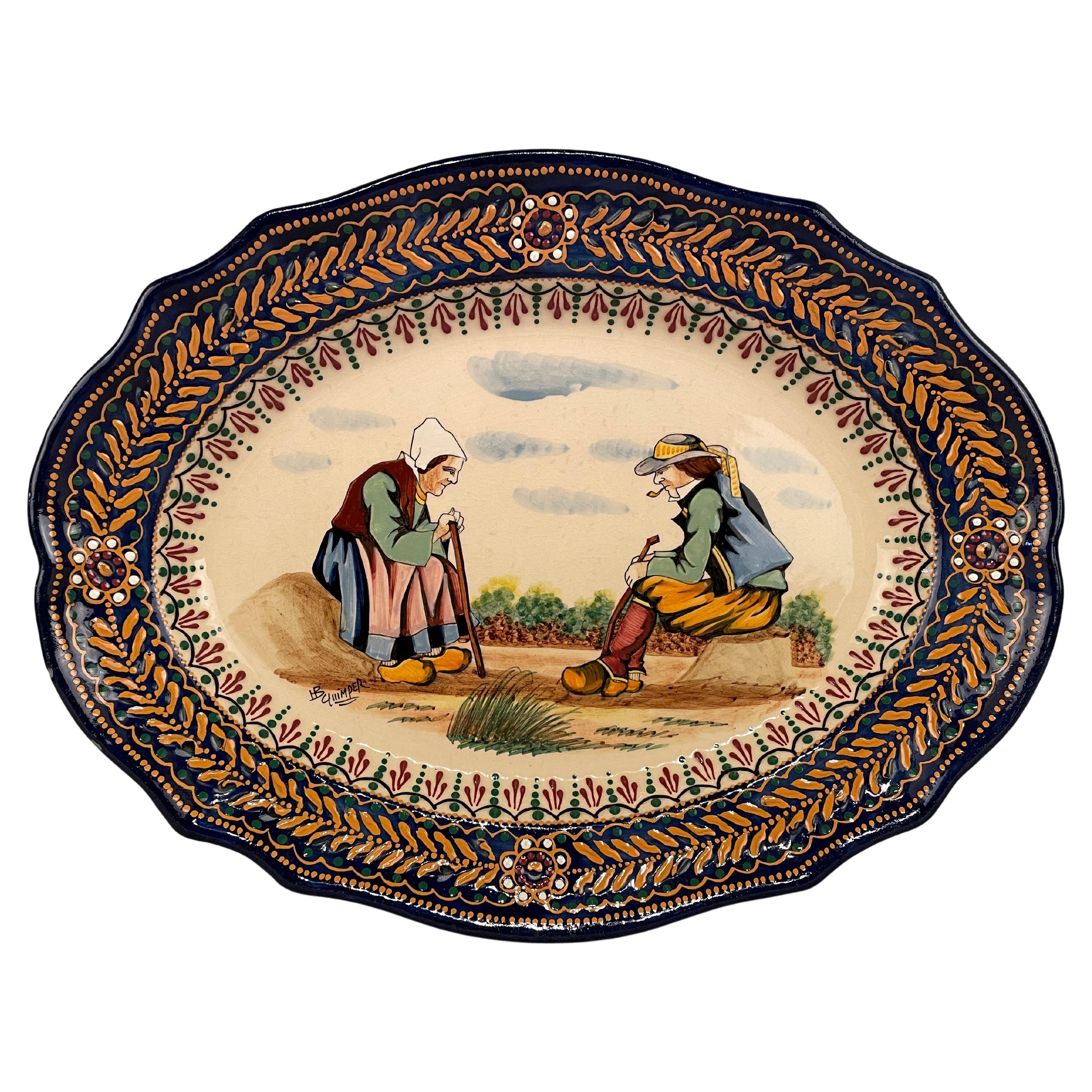 French HB Quimper Platter Broderie Border