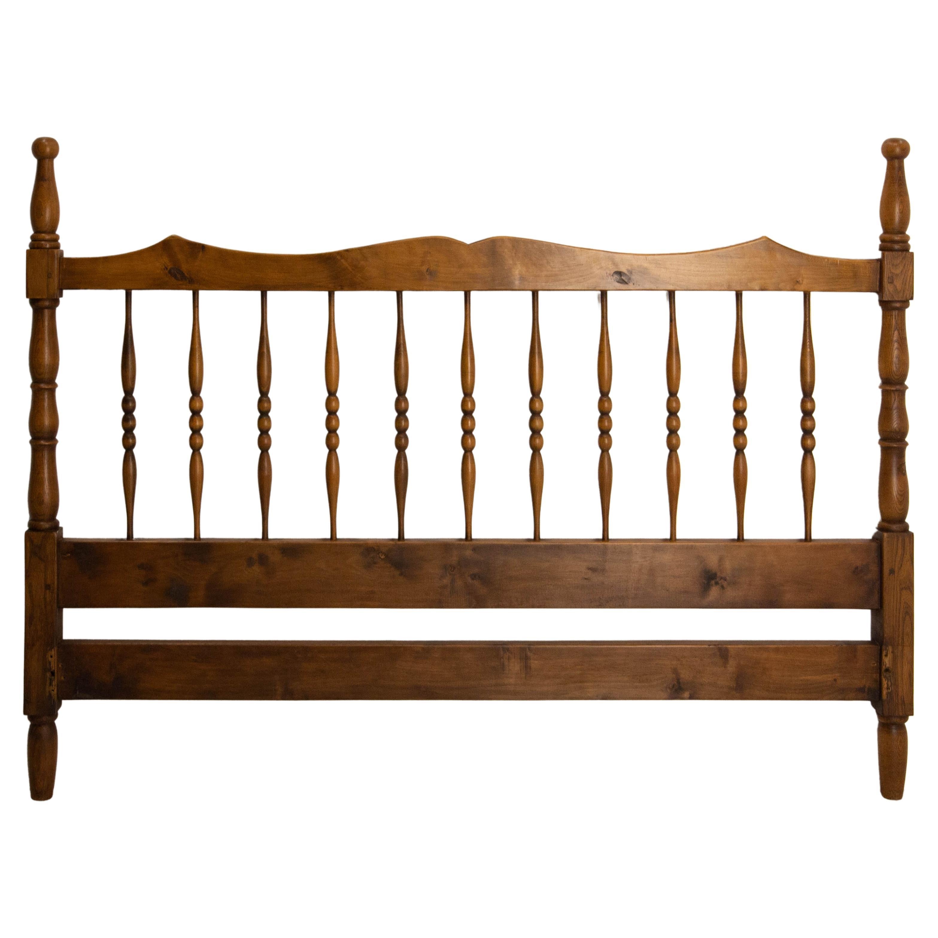 French Headboard Poplar 1960 Queen Size, Midcentury For Sale