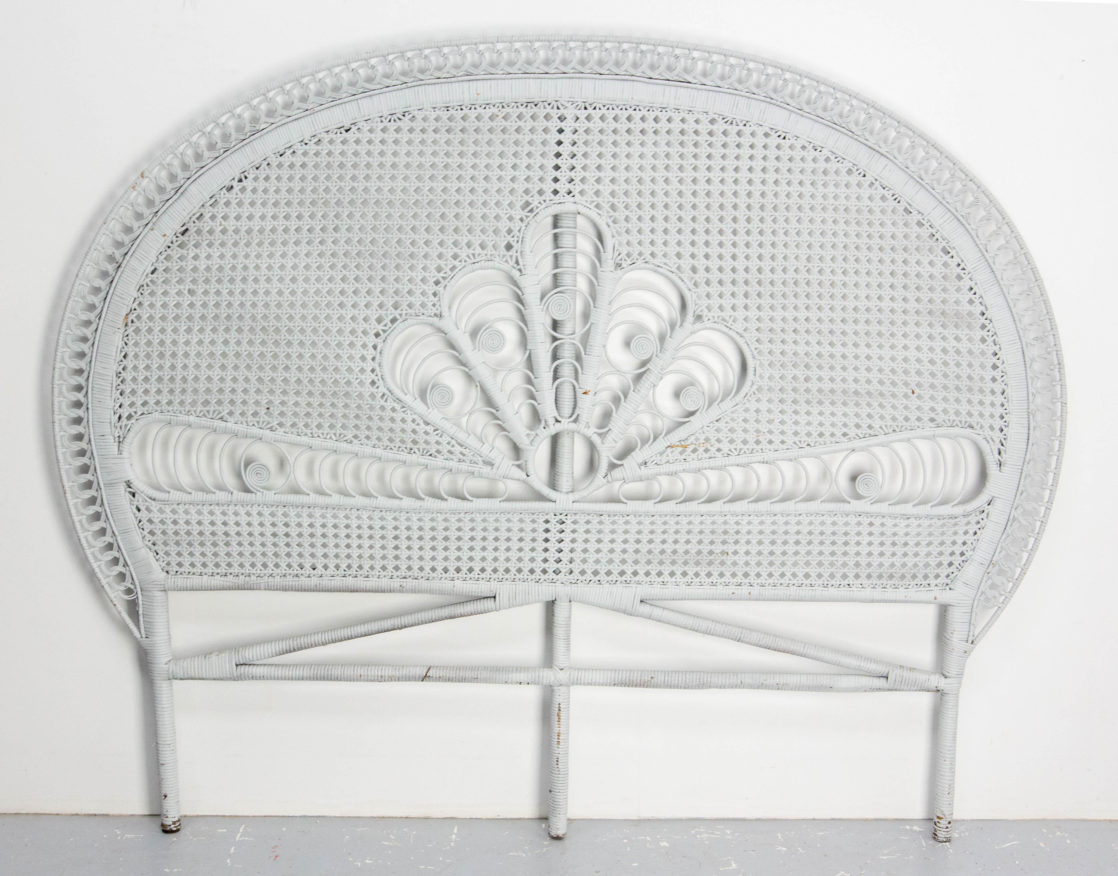 French Headboard Rattan and Wicker Queen Size, Midcentury In Good Condition For Sale In Labrit, Landes