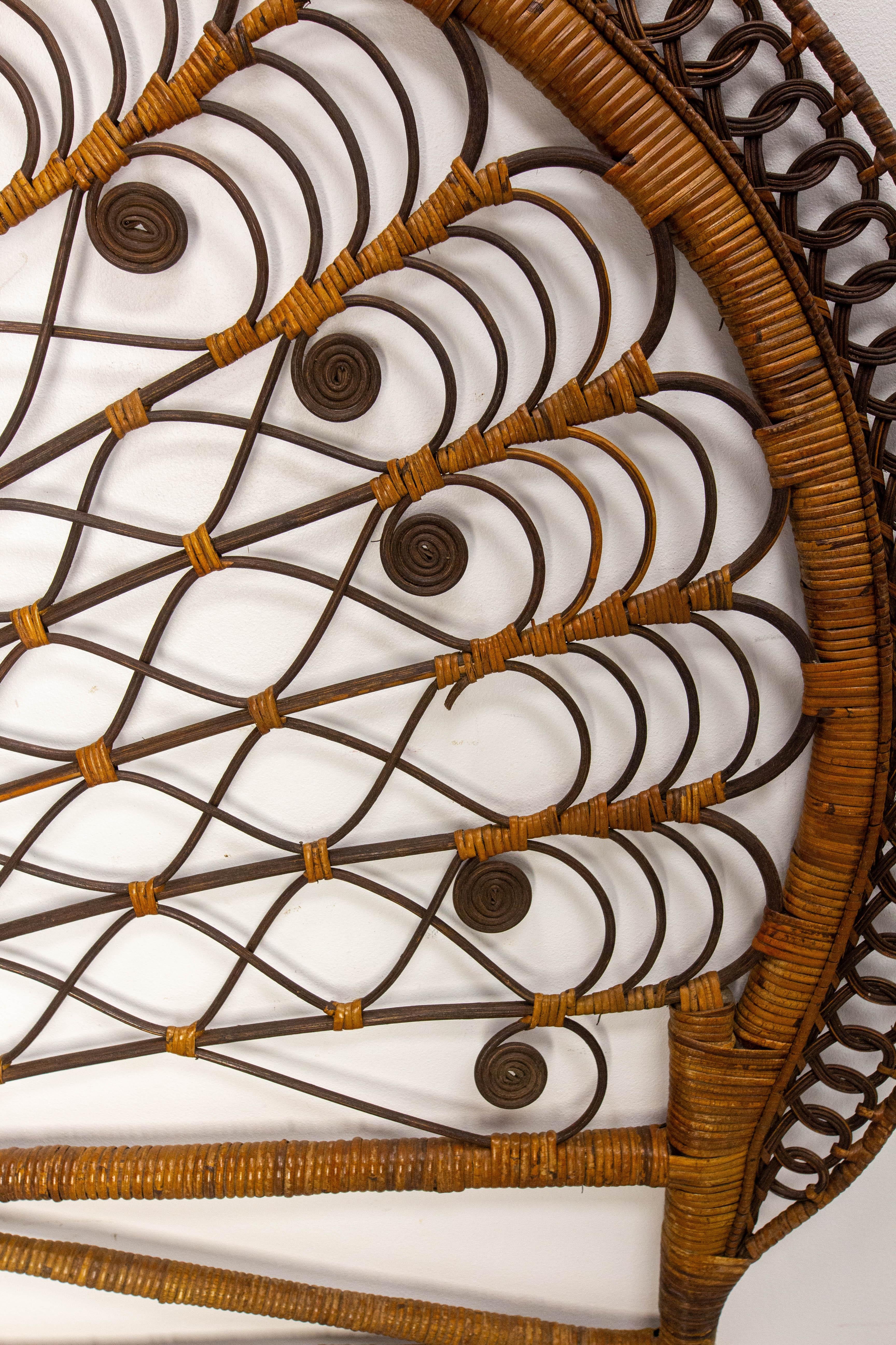 French Headboard Rattan and Wicker Queen Size, Midcentury 4