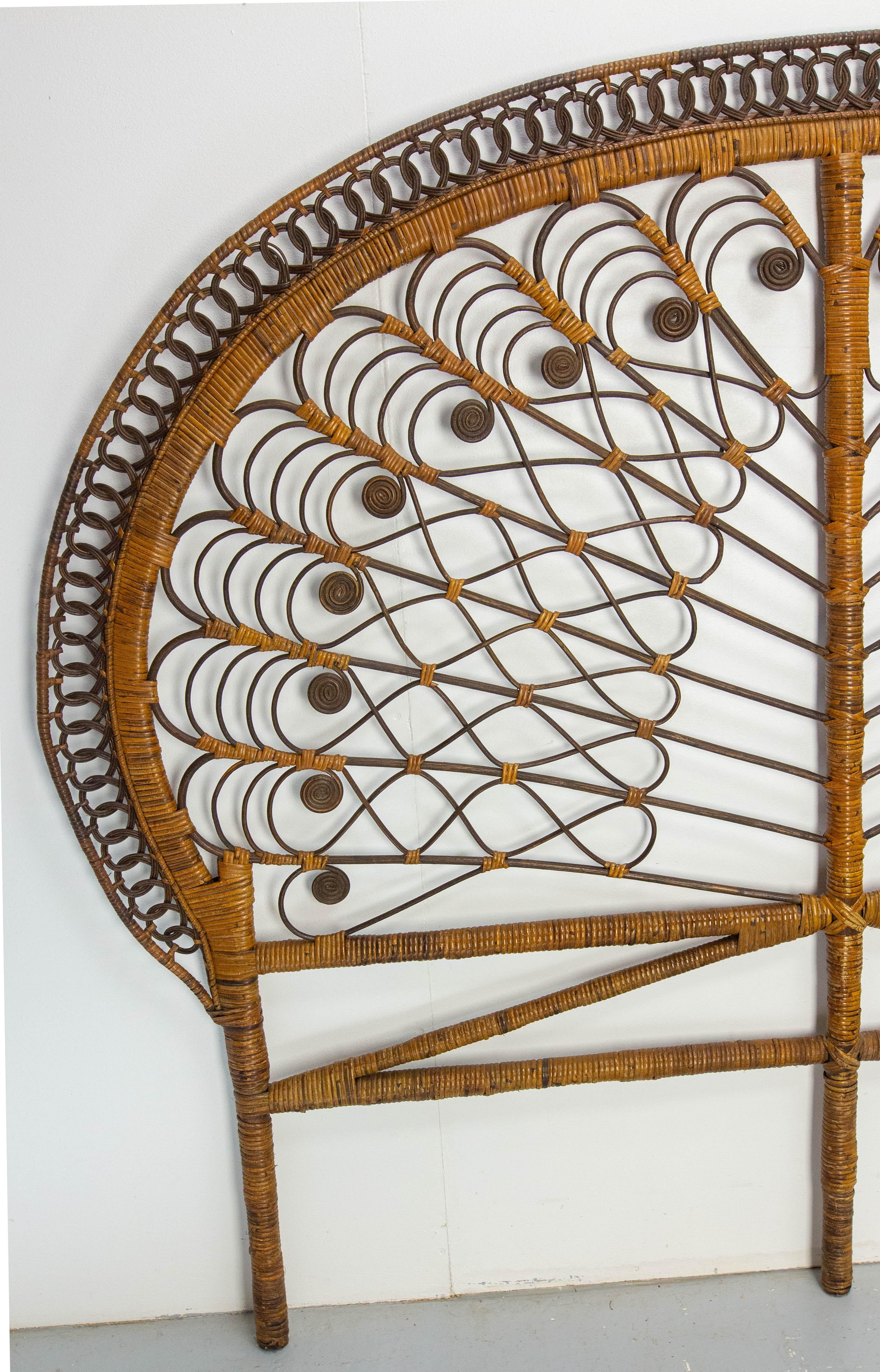 Mid-Century Modern French Headboard Rattan and Wicker Queen Size, Midcentury