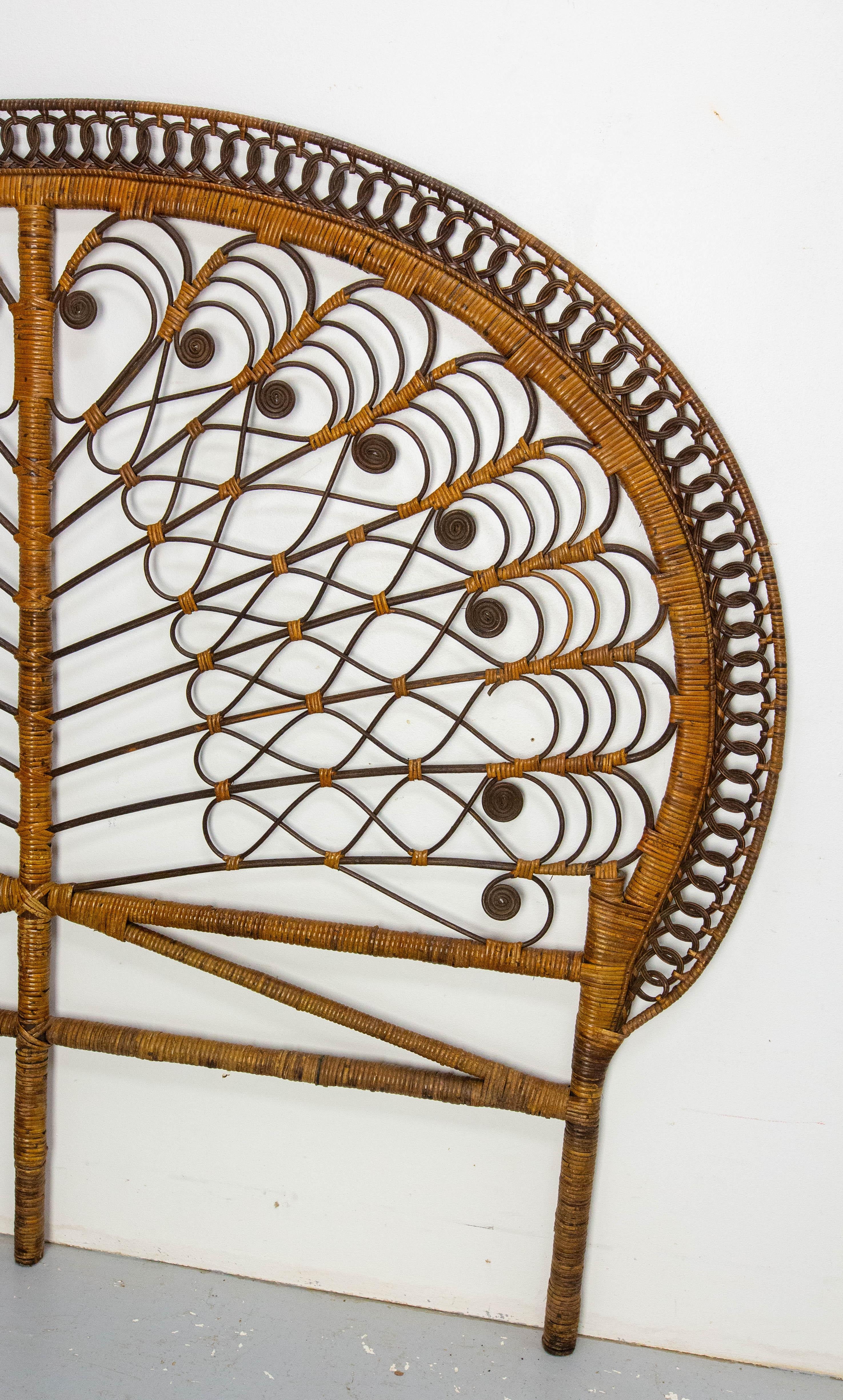 Français French Headboard Rattan and Wicker Queen Size, Midcentury