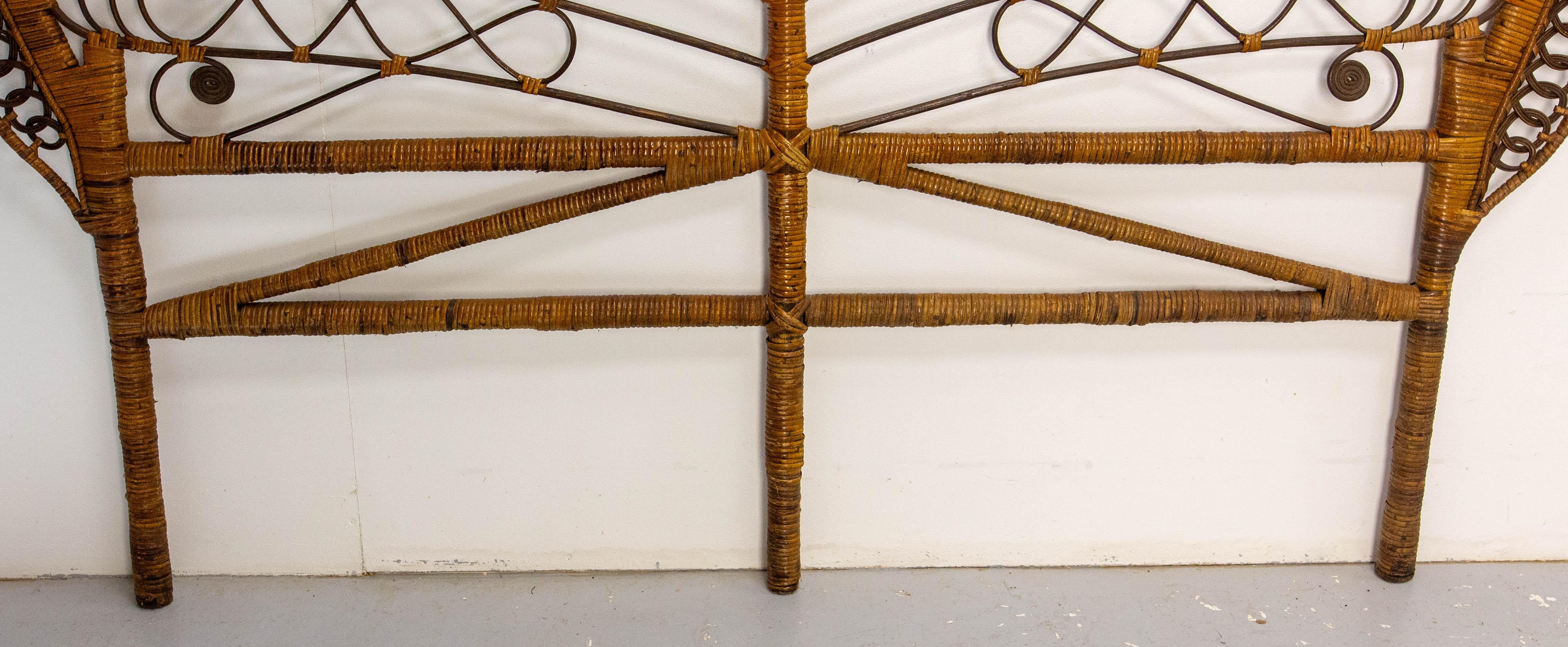 French Headboard Rattan and Wicker Queen Size, Midcentury Bon état à Labrit, Landes
