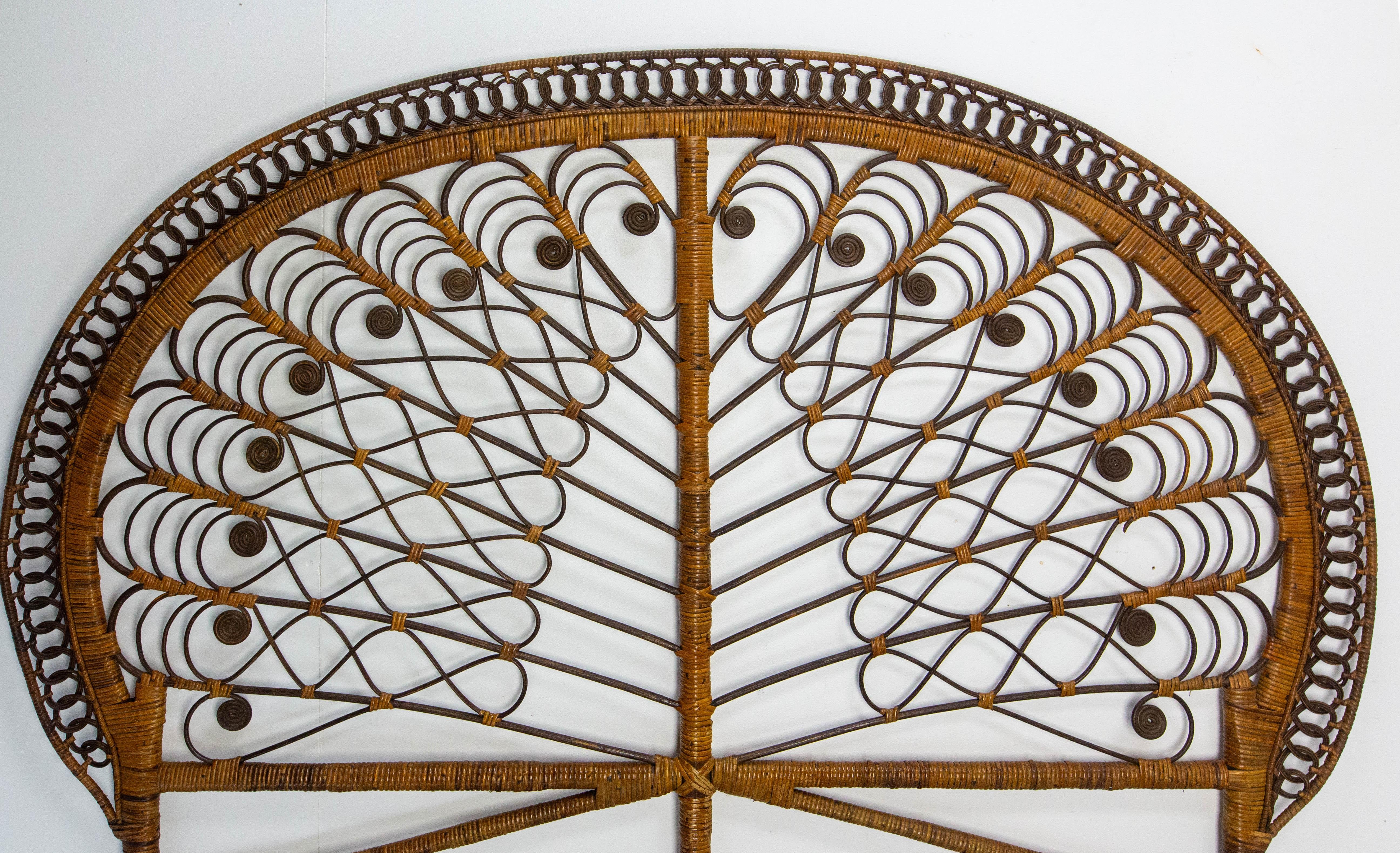 20ième siècle French Headboard Rattan and Wicker Queen Size, Midcentury