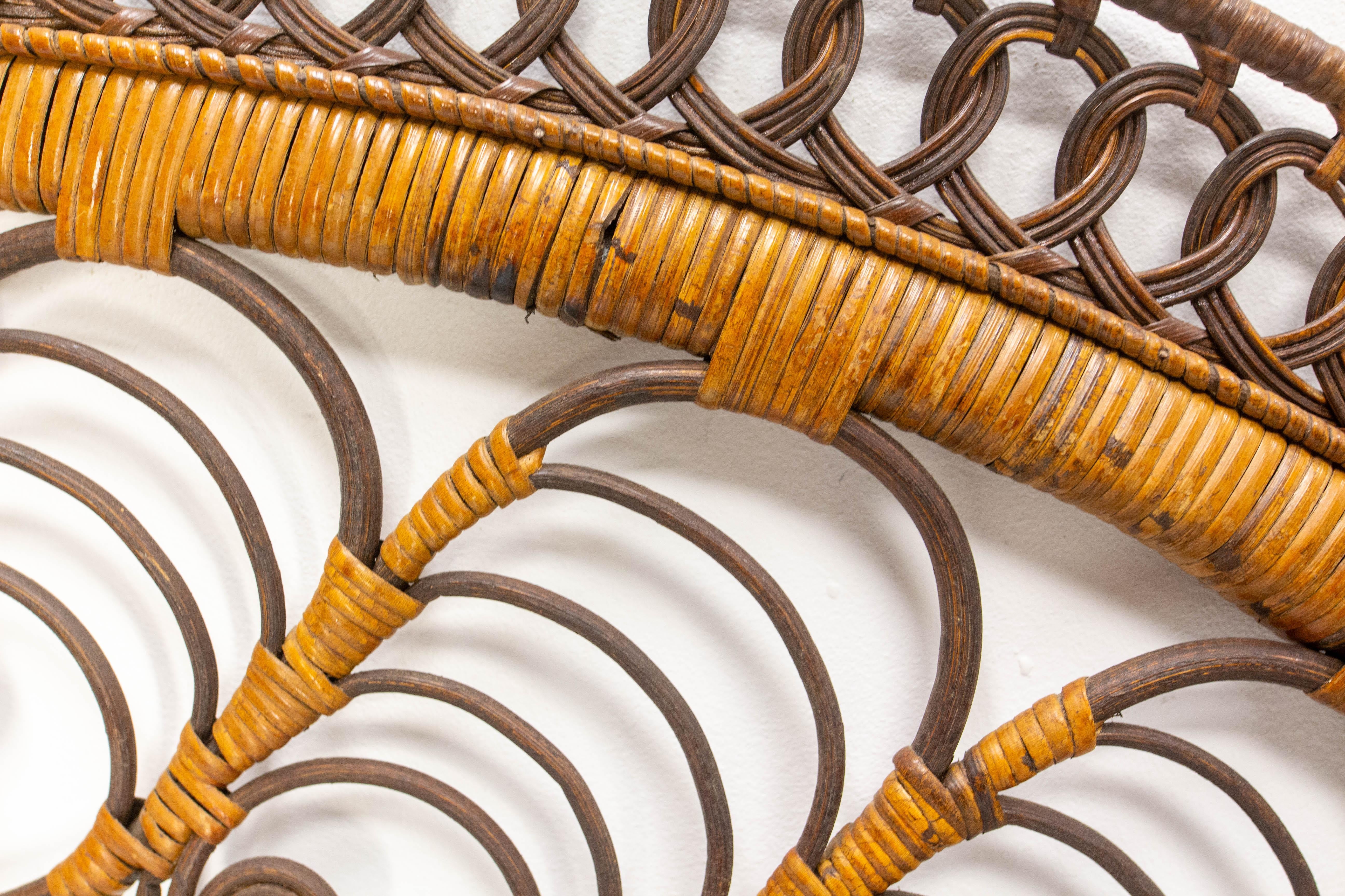 Osier French Headboard Rattan and Wicker Queen Size, Midcentury