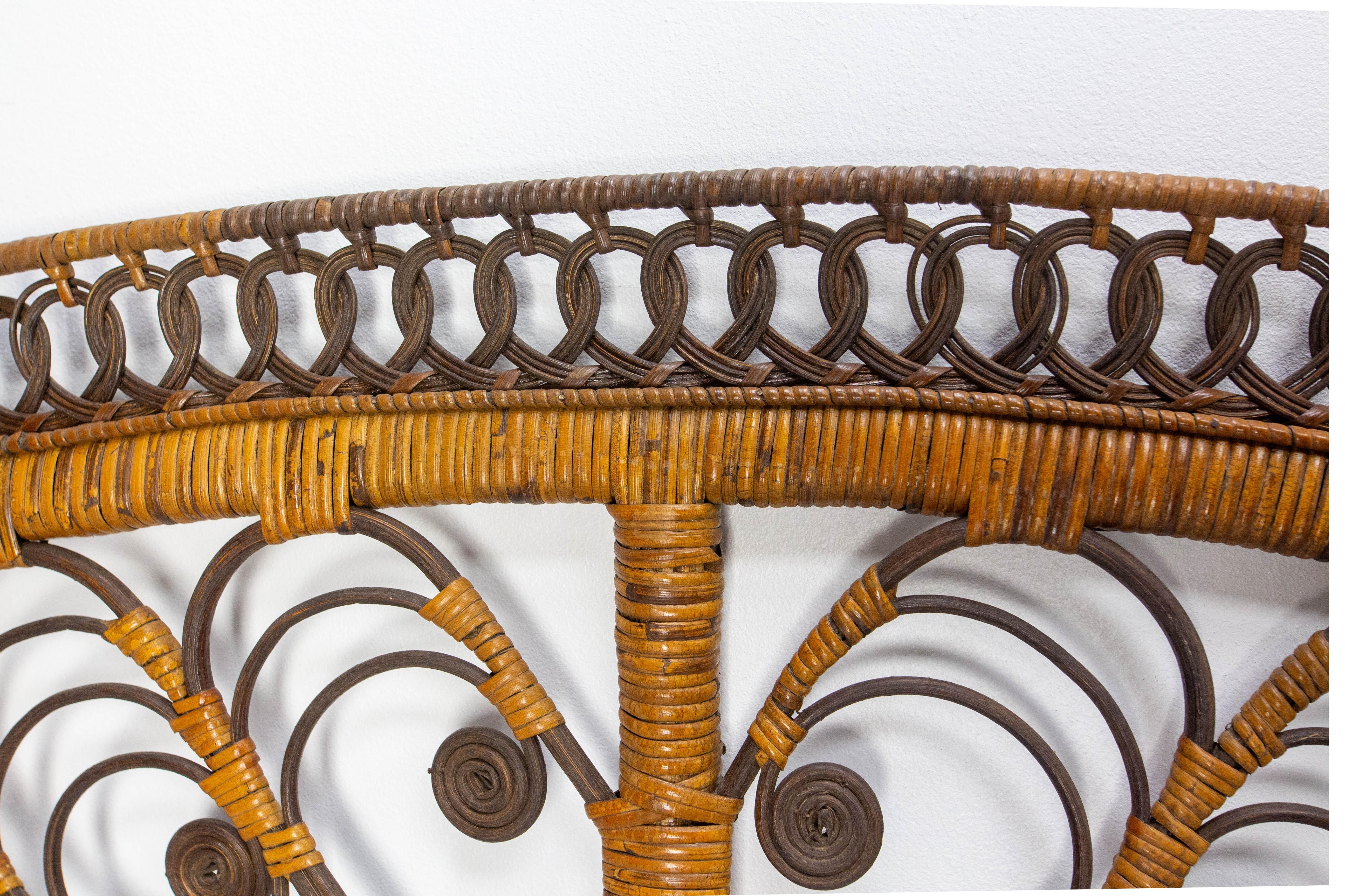 French Headboard Rattan and Wicker Queen Size, Midcentury 1