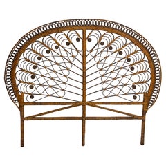 French Headboard Rattan and Wicker Queen Size, Midcentury