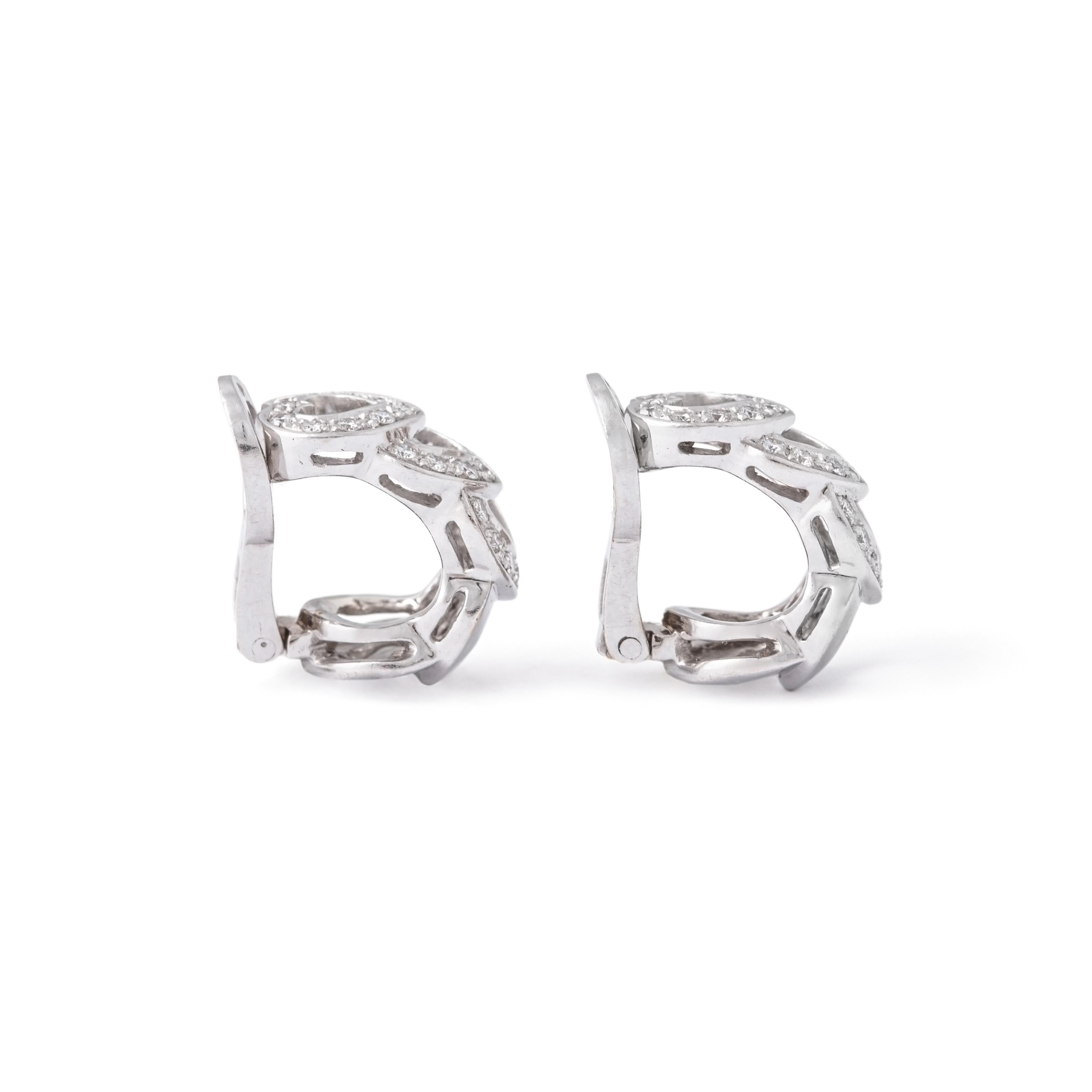 Aesthetic Movement French Heart design Diamond White Gold 18K Earrings For Sale