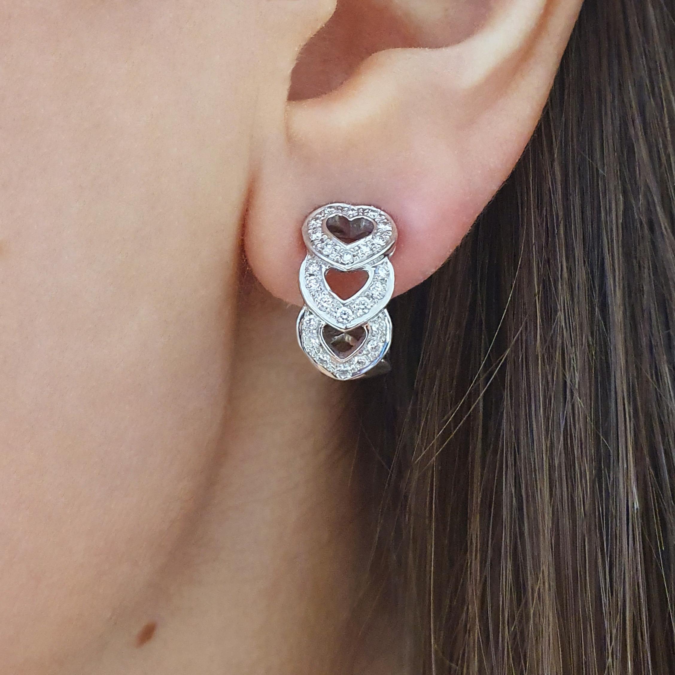 Women's or Men's French Heart design Diamond White Gold 18K Earrings For Sale