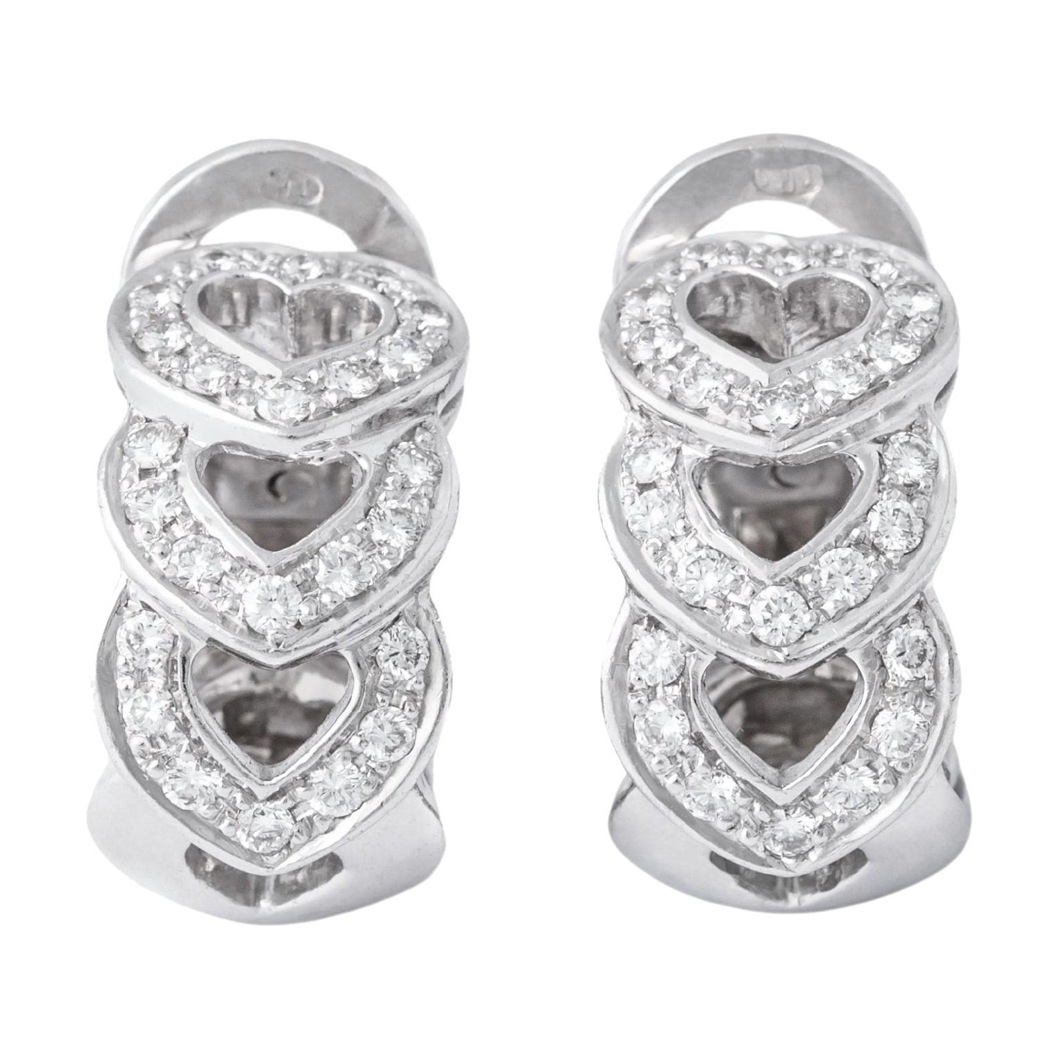French Heart design Diamond White Gold 18K Earrings