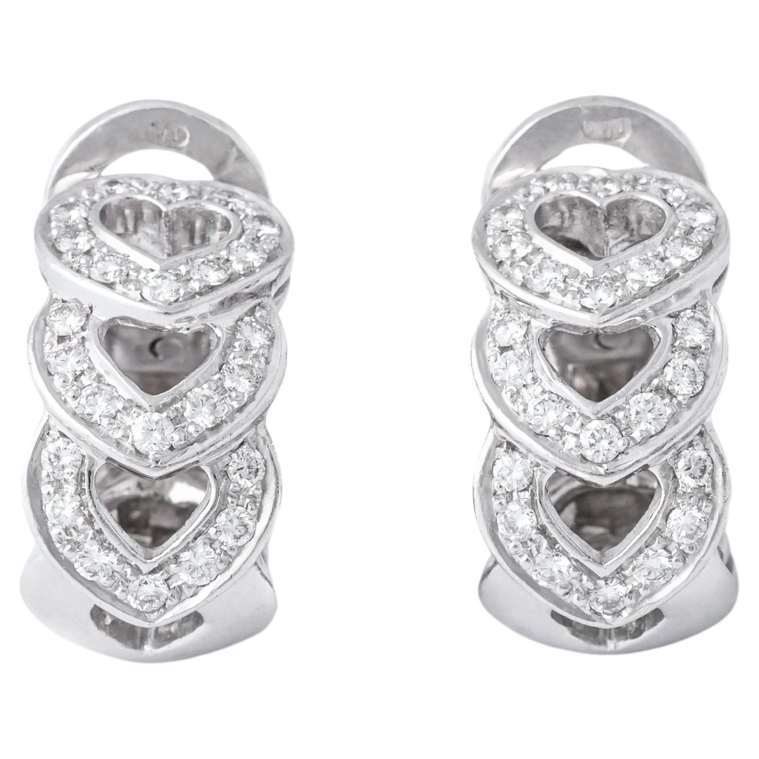 French Heart design Diamond White Gold 18K Earrings For Sale