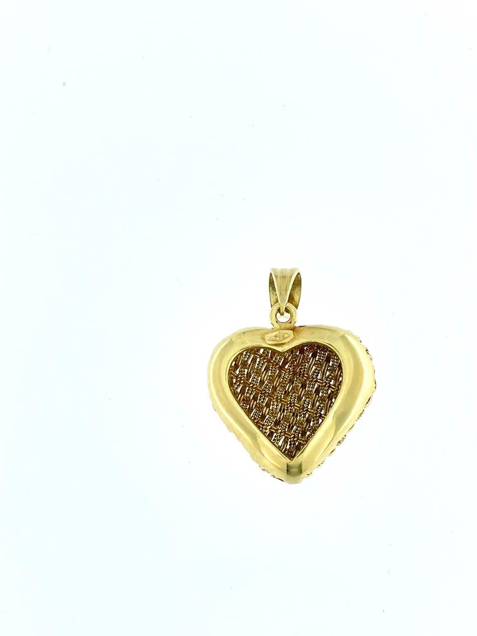 Modern French Heart Pendant Yellow Gold Filigree For Sale