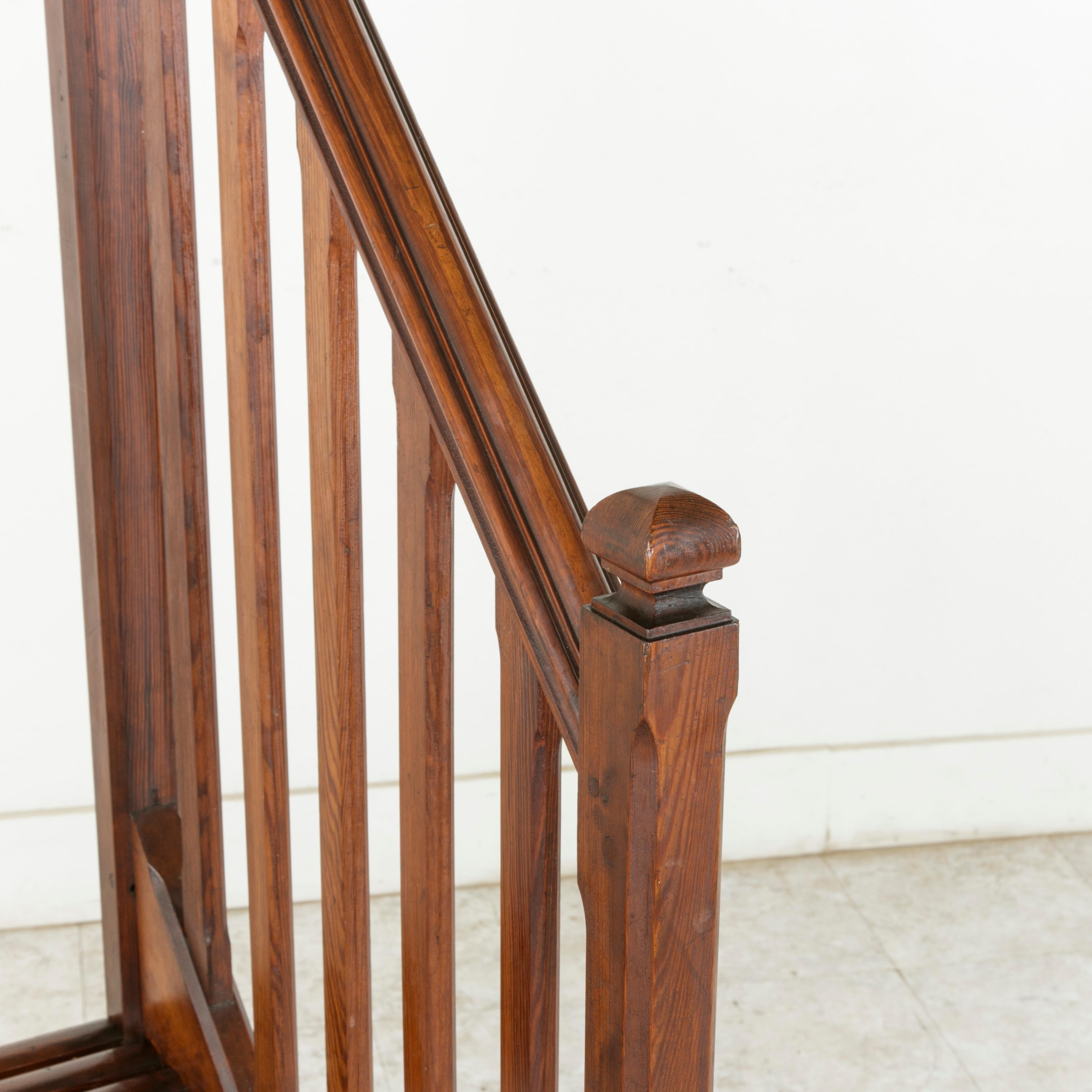 French Heart Pine Library Steps or Ladder on Castors with Hand Rail, circa 1900 3
