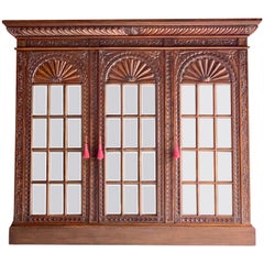 French Heavily Carved Oak Bookcase Three Door Glazed Napoleon III, circa 1870 French Heavily Carved Oak Bookcase Three Door Glazed Napoleon III, circa 1870