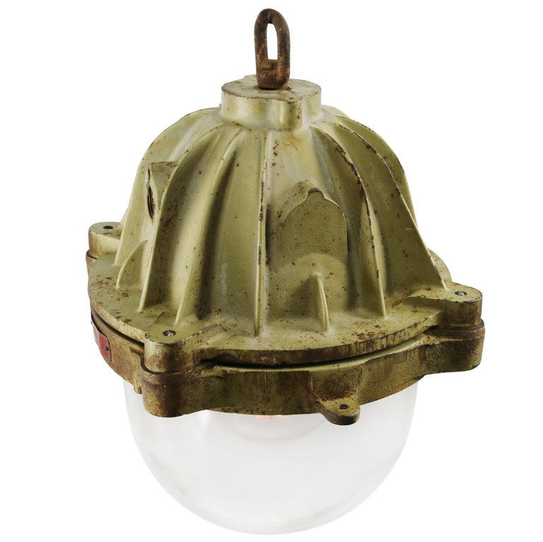 Vintage industrial hanging lamp
Brown painted cast iron
clear glass

Weight: 20.00 kg / 44.1 lb

Priced per individual item. All lamps have been made suitable by international standards for incandescent light bulbs, energy-efficient and LED