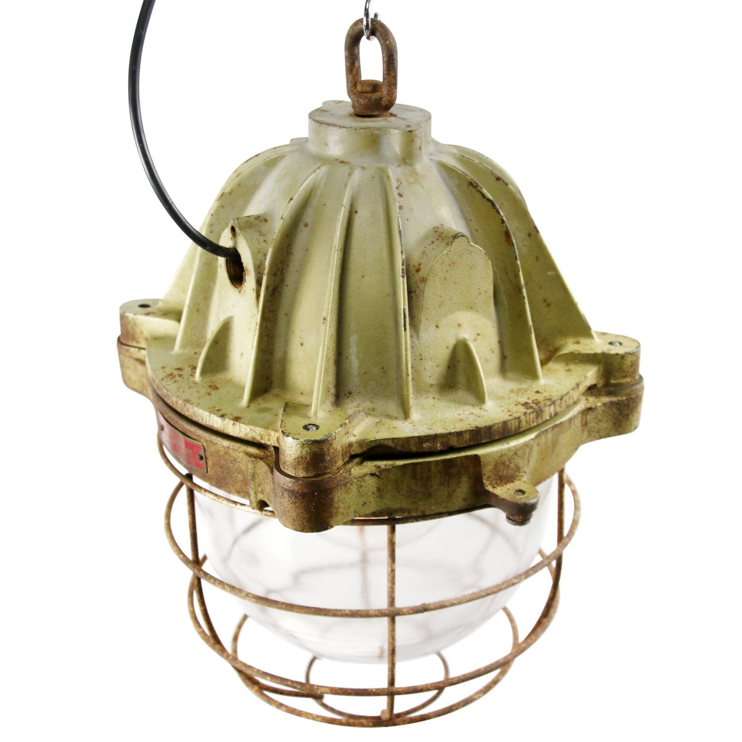 Vintage industrial hanging lamp
Brown painted cast iron
clear glass

Weight: 20.00 kg / 44.1 lb

Priced per individual item. All lamps have been made suitable by international standards for incandescent light bulbs, energy-efficient and LED