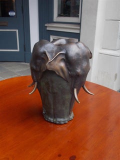 French Heavy Cast Figural Bronze Elephant Vase After Antoine Barye, Circa 1880