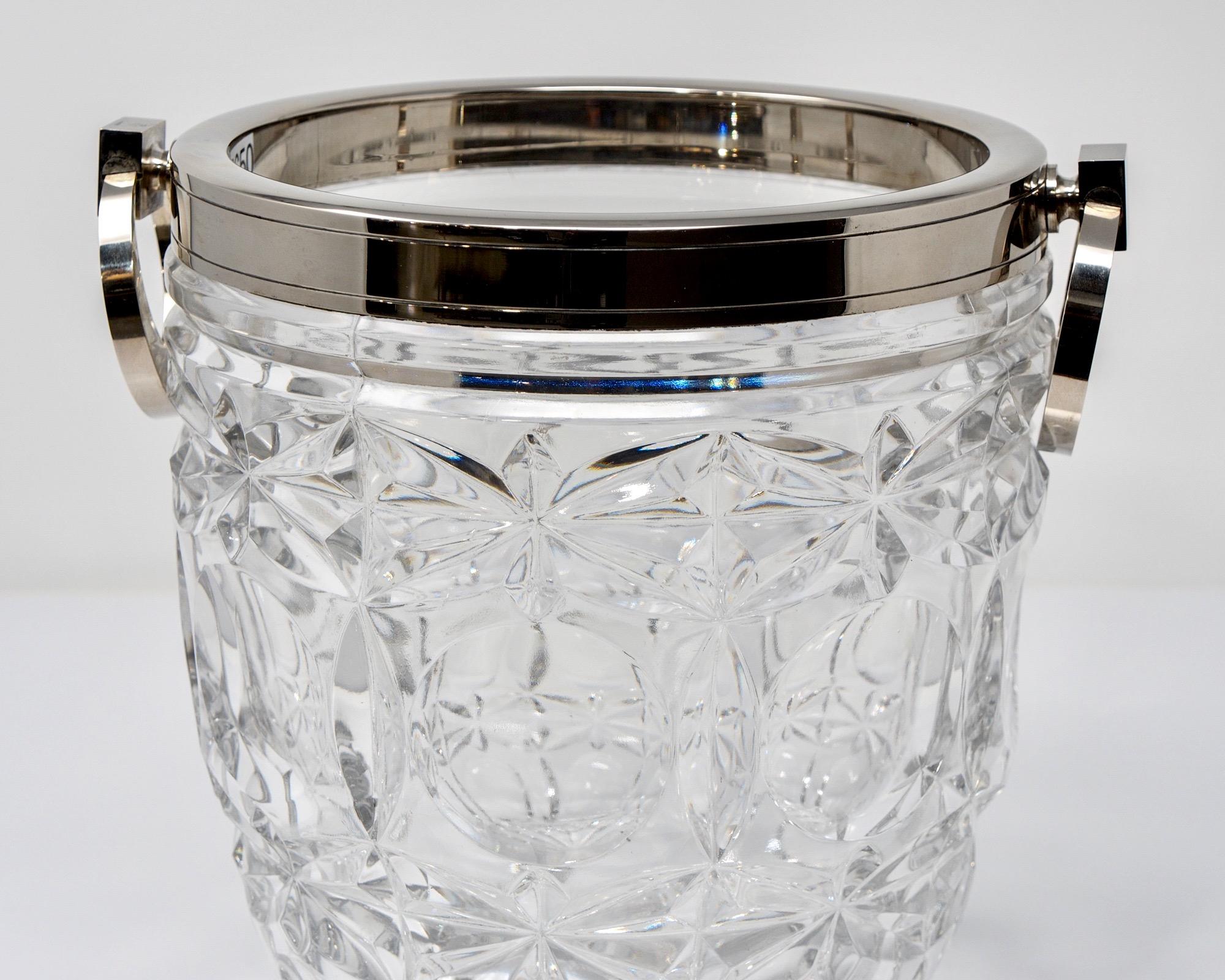 French Heavy Cut Crystal and Sterling Ice Bucket In Excellent Condition In Troy, MI