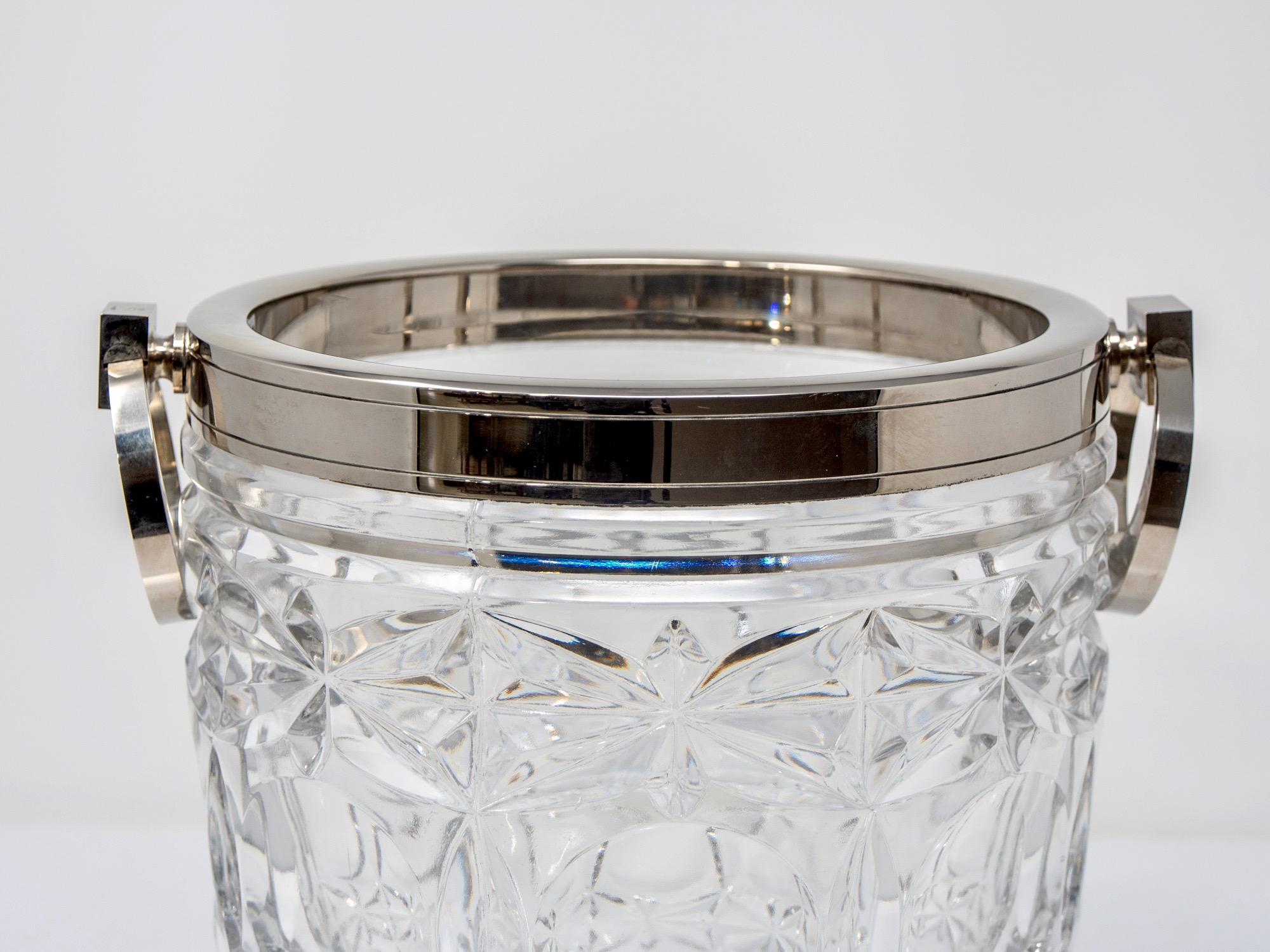Sterling Silver French Heavy Cut Crystal and Sterling Ice Bucket