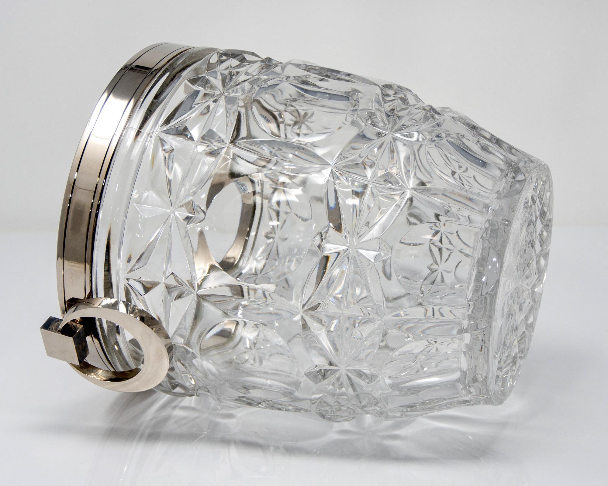 French Heavy Cut Crystal and Sterling Ice Bucket 2